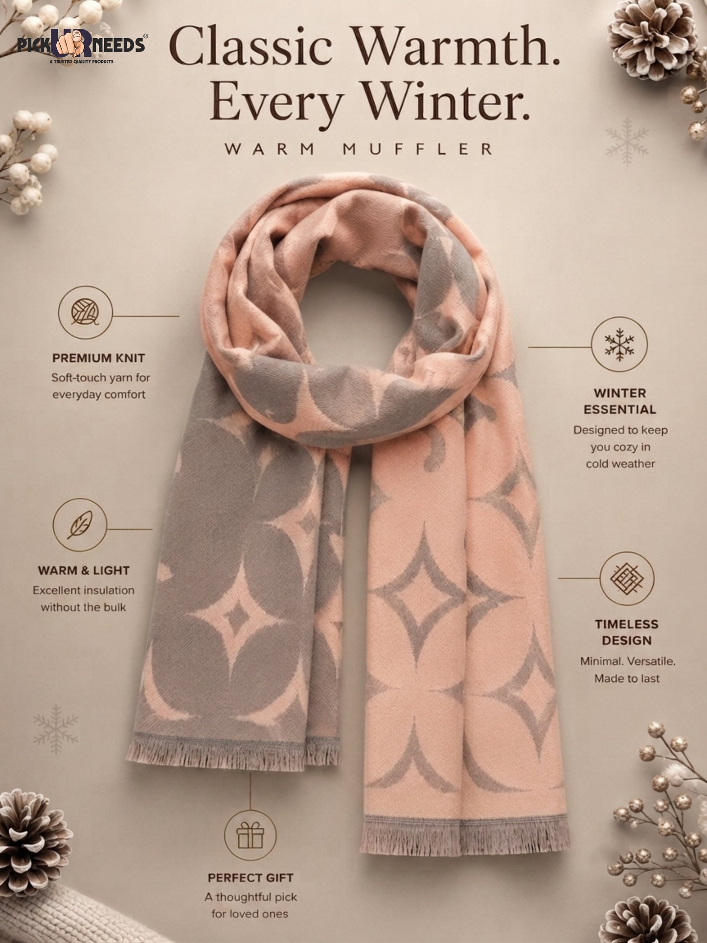 Pick Ur Needs Mens 2-in-1 Reversible Shawl Stylish Printed Winter Shawl for Boys Soft Warm Woolen Stole Premium Large Winter Wrap