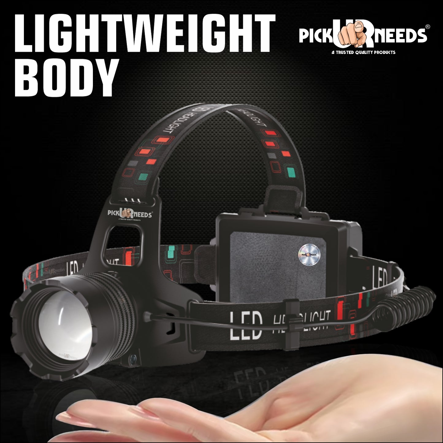 Pick Ur Needs 250W Emergency Head Lamp Light 6000mAh Power Bank Battery With Zooming Feature Torch (Black, 11 cm, Rechargeable)