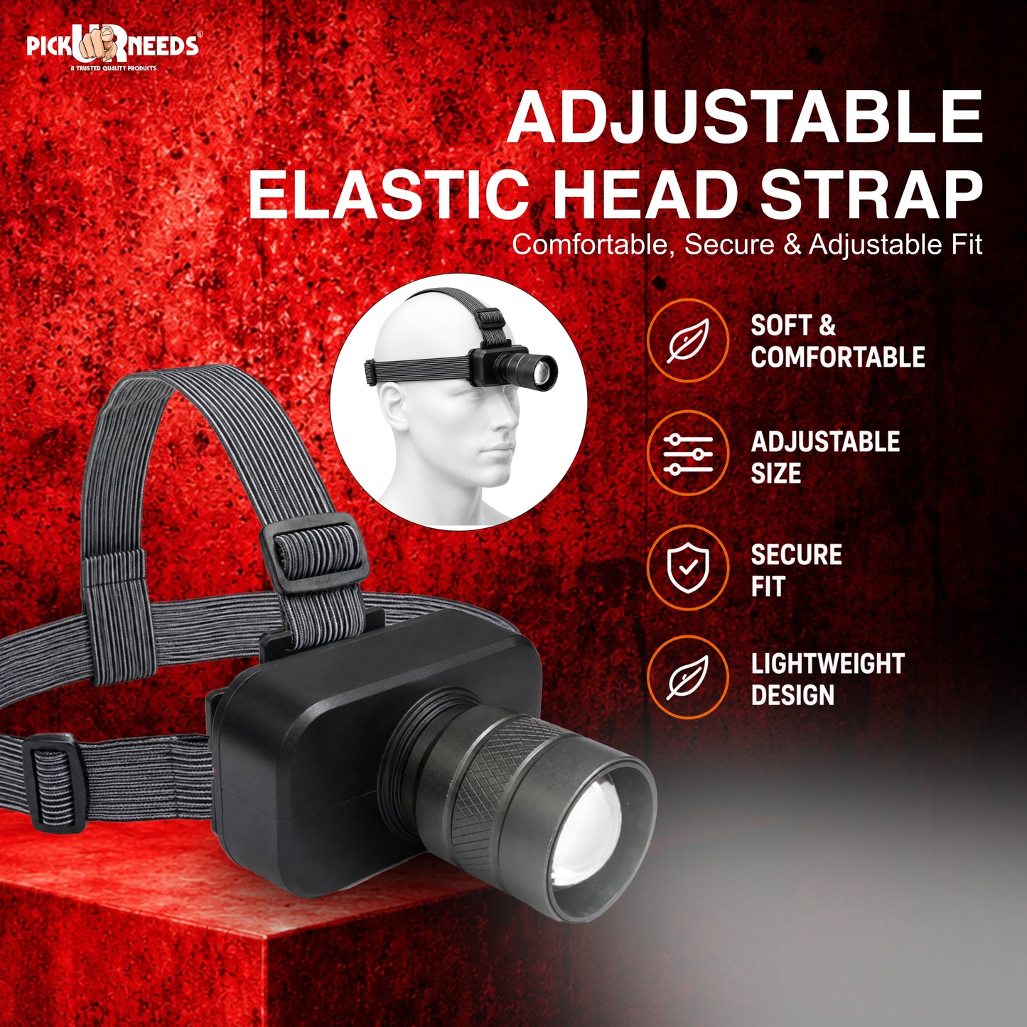 Pick Ur Needs 100W Rechargeable Long Range LED Headlamp Emergency Torch with 1500mAh Battery Metal Head Zooming Adjustable 3 Lighting Modes