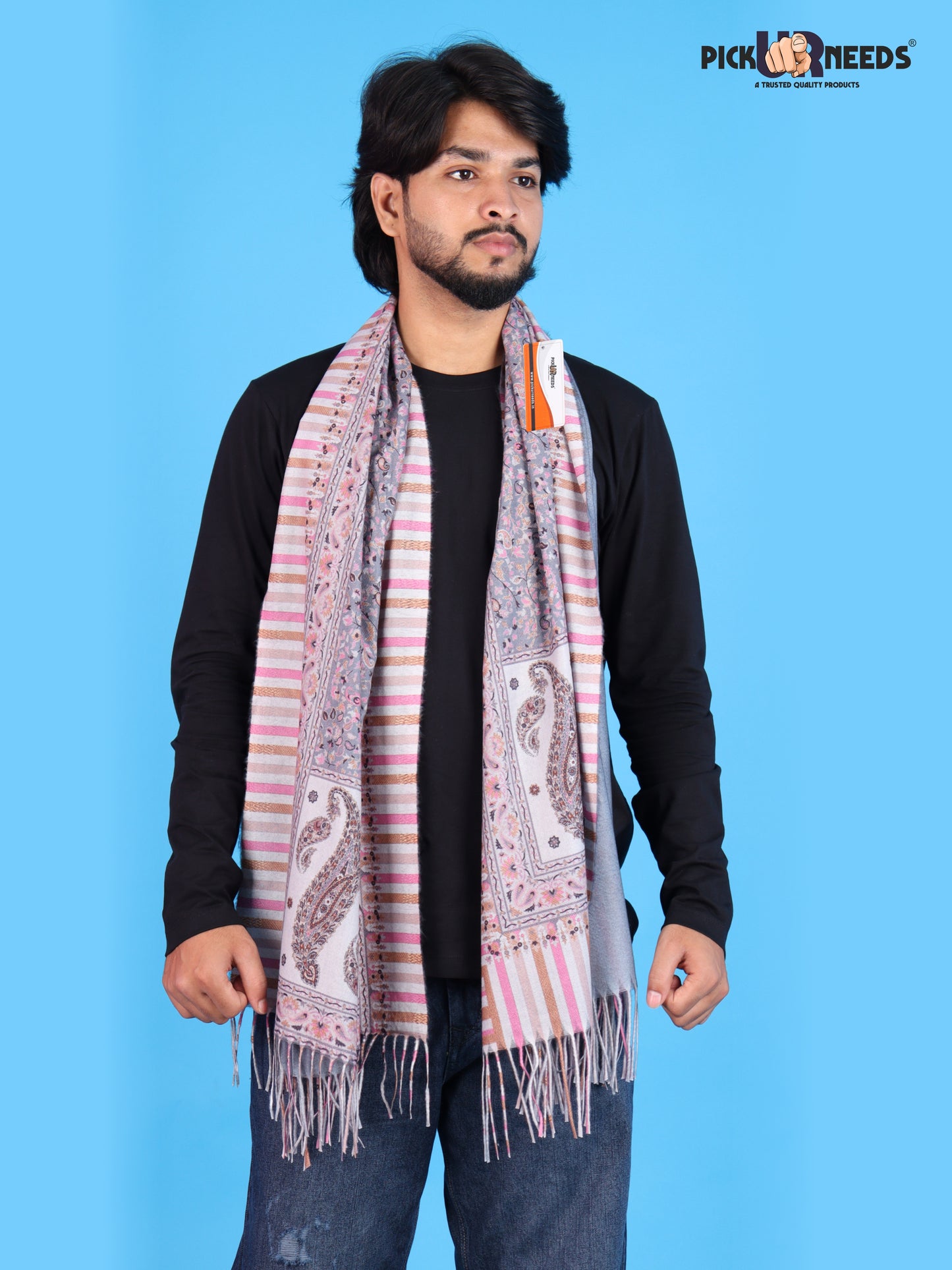Pick Ur Needs Men’s Premium Winter Shawl Stole Stylish Paisley Print Wrap Scarf For Boys with Soft Feel & Fringed Finish