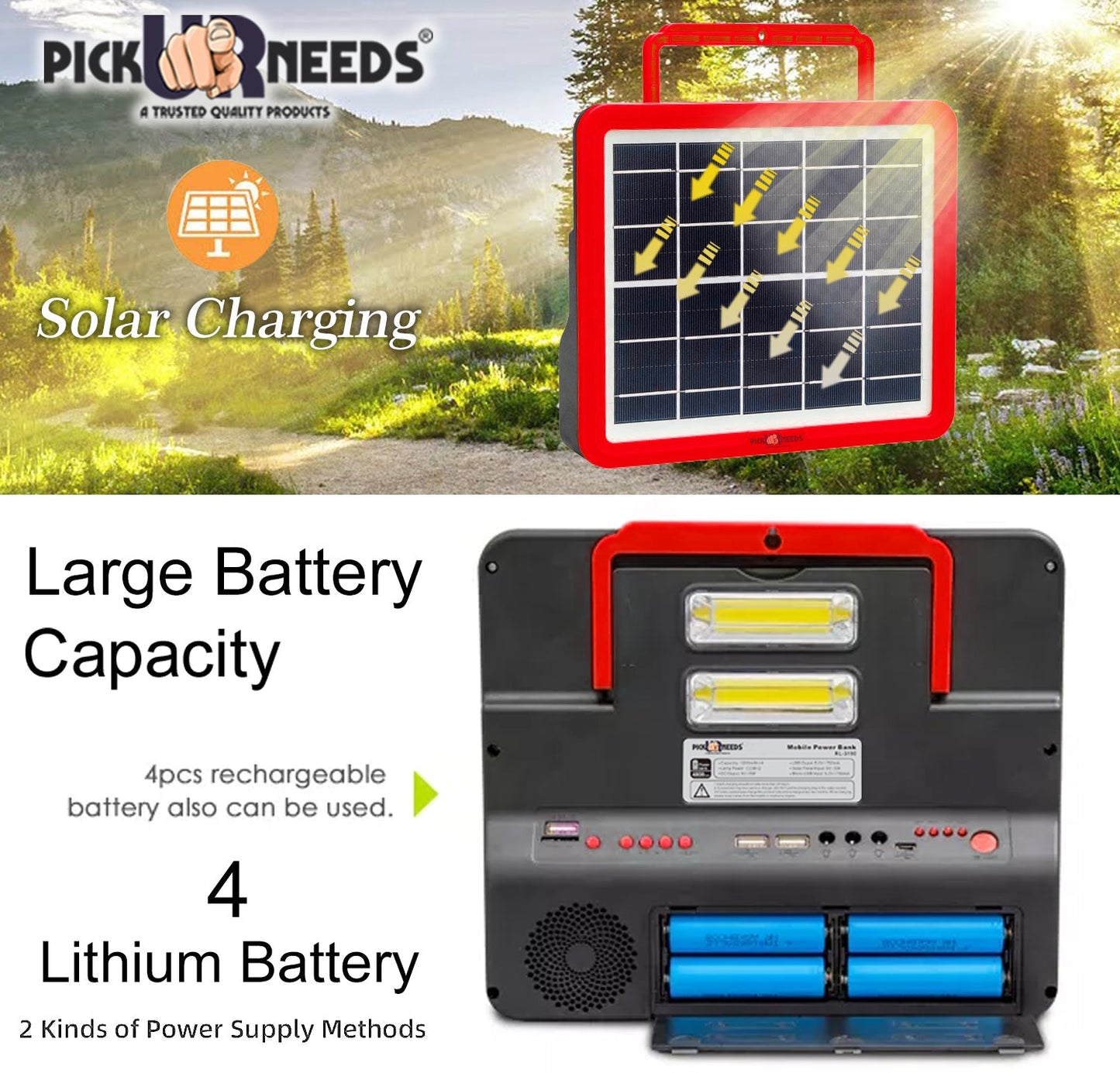 Pick Ur Needs Rechargeable Emergency Solar Lighting System with Radio & BT Music Function