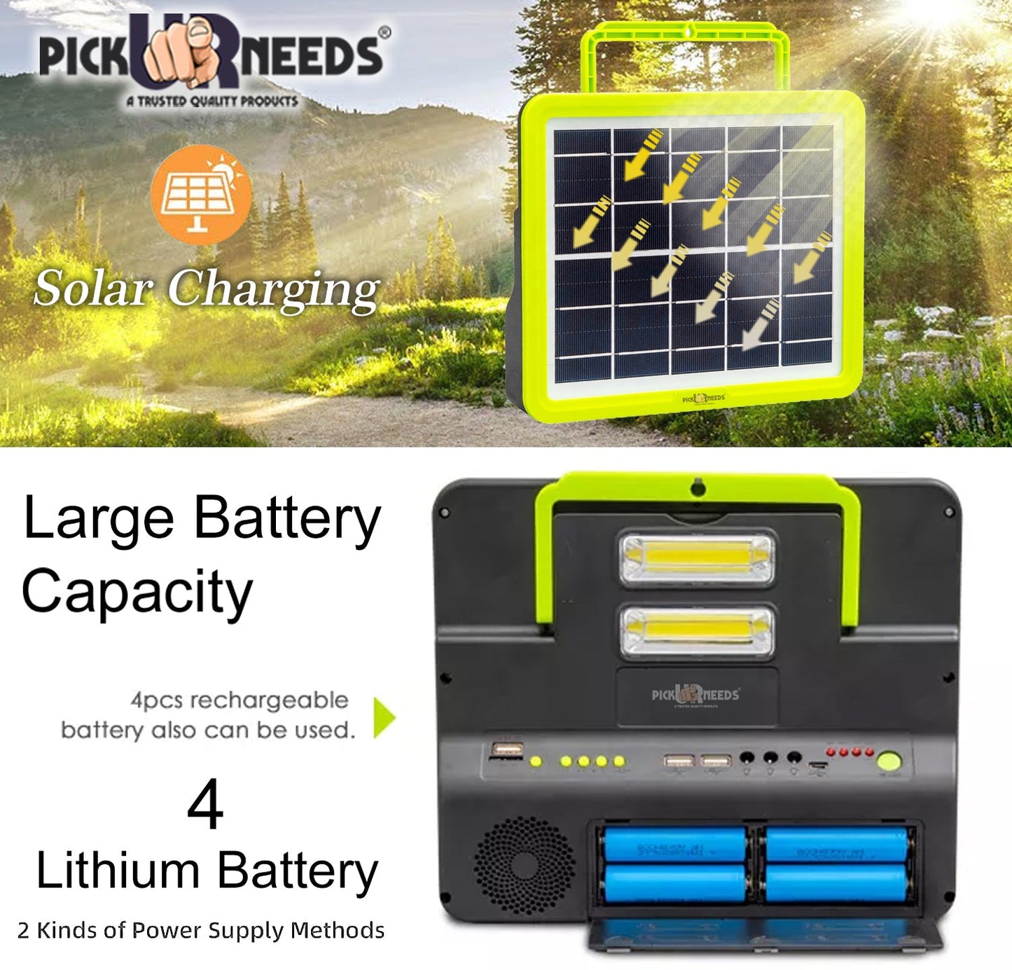 Pick Ur Needs Rechargeable Emergency Solar Lighting System with Radio & BT Music Function