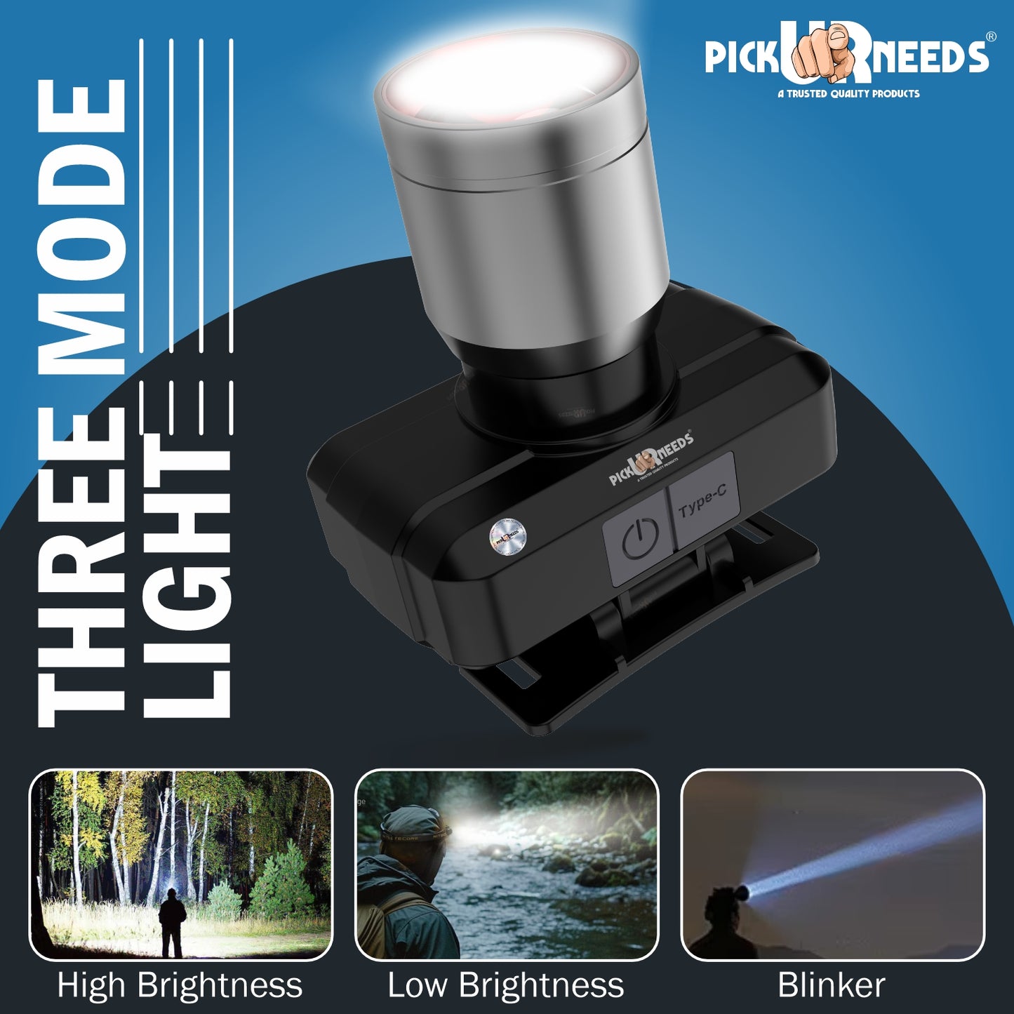 Pick Ur Needs Rechargeable Laser 200W Zoomable LED Head Lamp 1200mAh Battery 5 hrs Torch Emergency Light