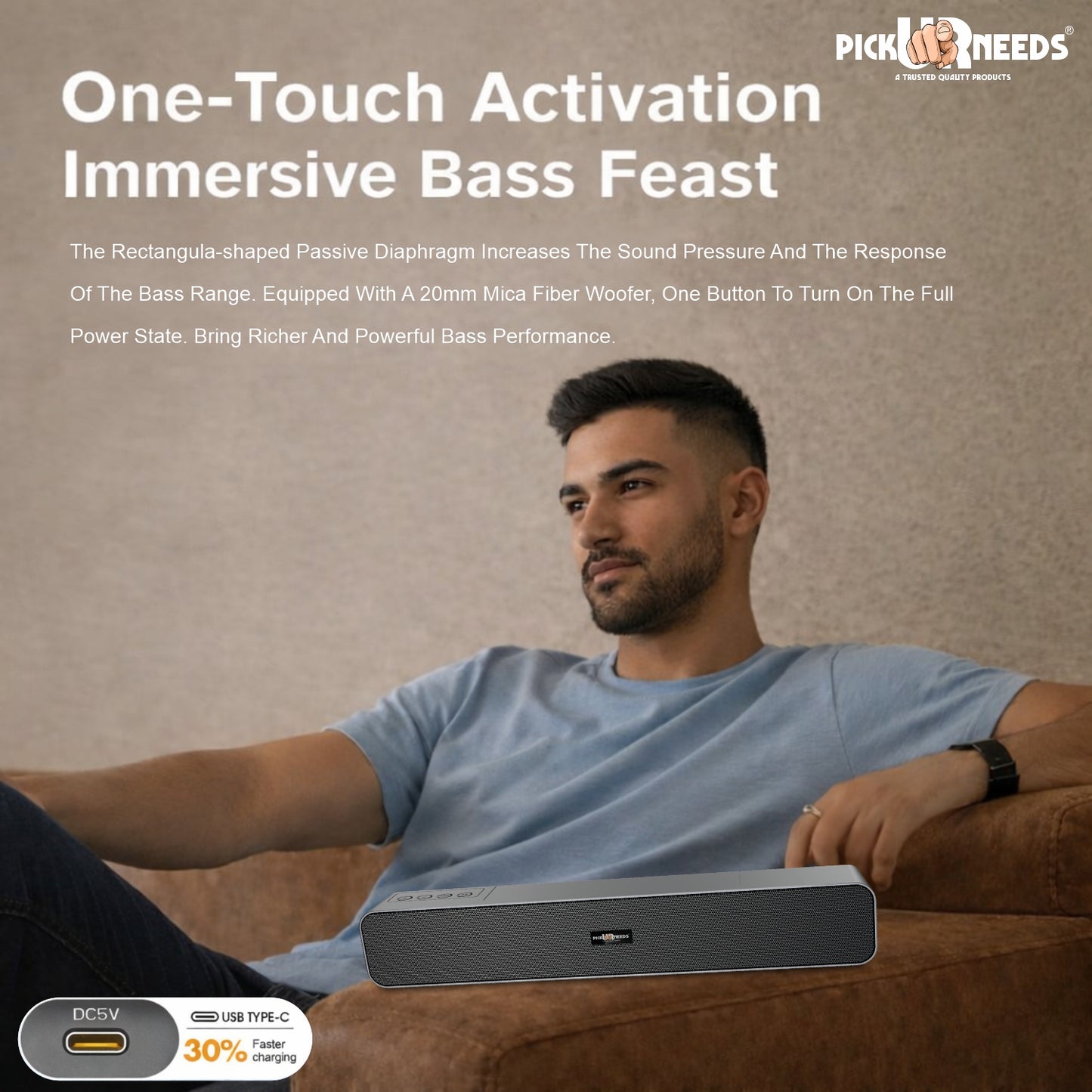 Pick Ur Needs 10W Portable Rechargeable Bluetooth Speaker with 1200mAh Battery – 4 Hours Playtime, Fm Radio/AUX/USB/TF Card Support, Wireless Soundbar