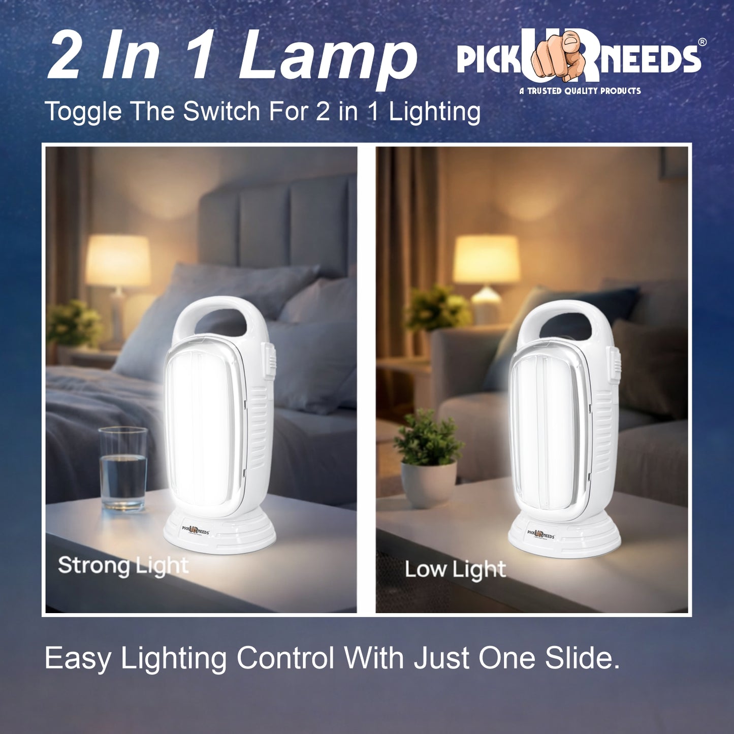 Pick Ur Needs 2-in-1 Rechargeable LED Lamp 40W with 2500mAh Battery, High & Low Modes, 15 Hours Backup, Portable Emergency Light (LED Light)