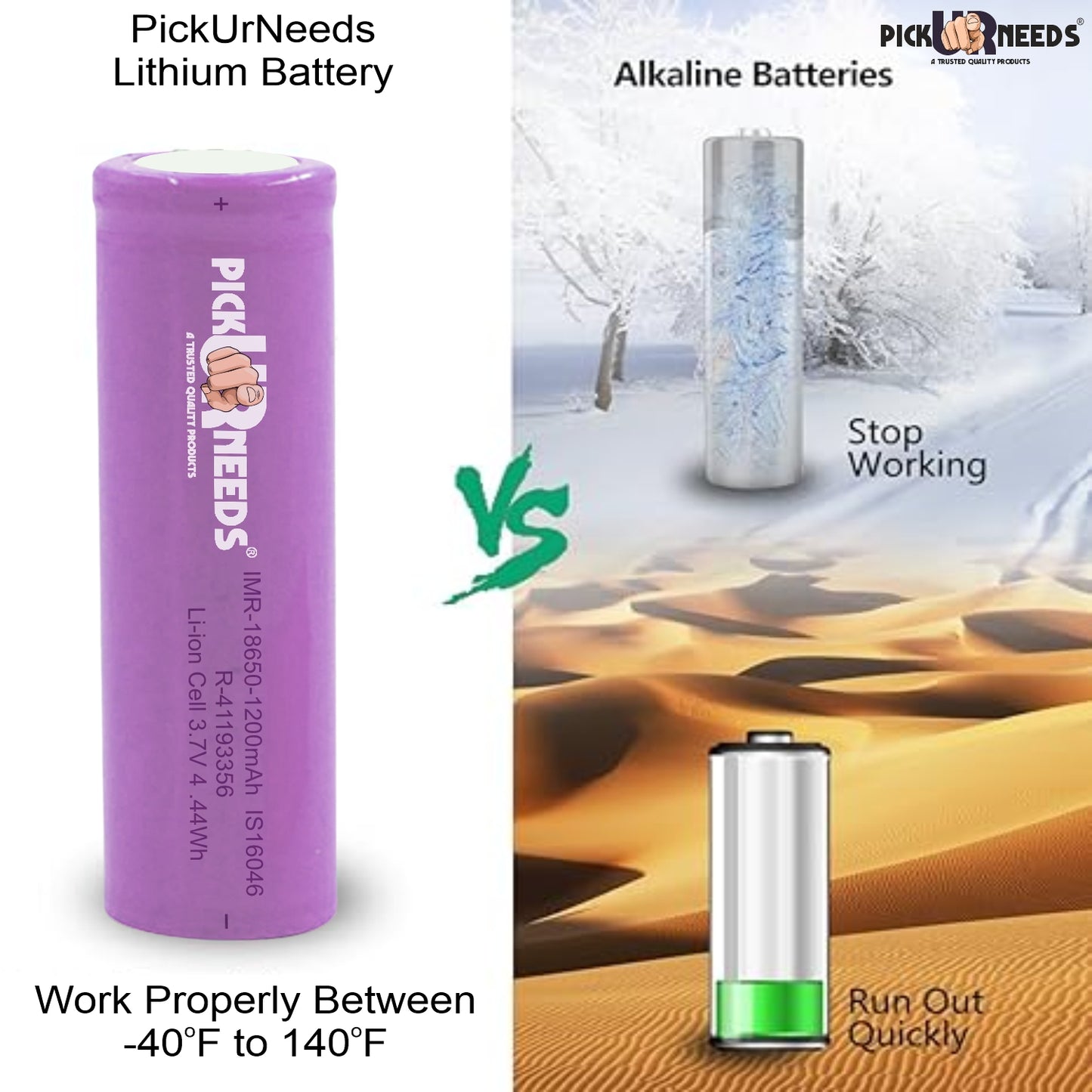 Pick Ur Needs 18650 Rechargeable Battery offers 2000mAh capacity, up to 1000 charge cycles, and high energy density. Ideal for high-drain devices, it ensures long-lasting, eco-friendly power with safety features for overcharge and discharge protection.
