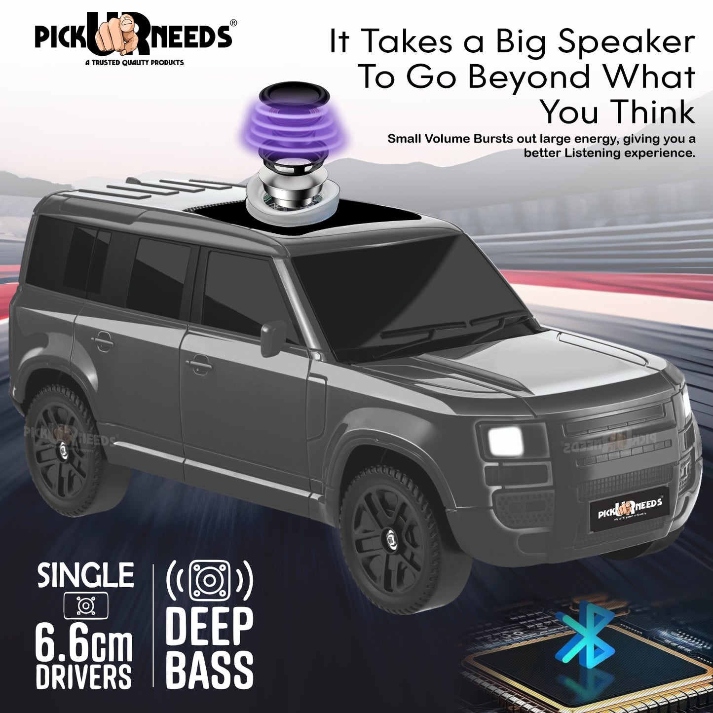 Pick Ur Needs Portable 10W Car Shape Bluetooth Wireless Speaker with Deep Bass 1200mAh Battery Support FM Radio, USB, TF Card, TWS Stylish SUV Design