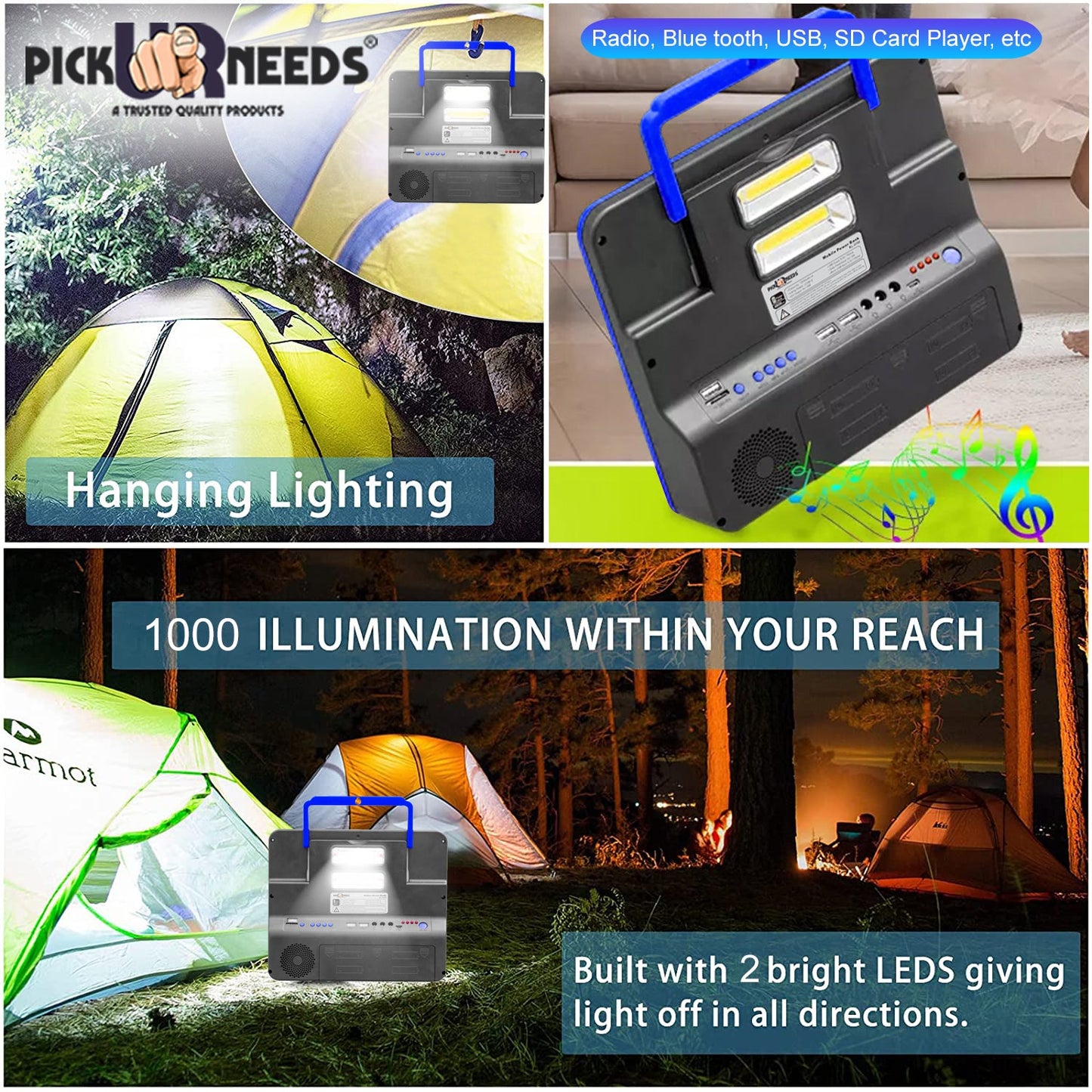 Pick Ur Needs Rechargeable Emergency Solar Lighting System with Radio & BT Music Function