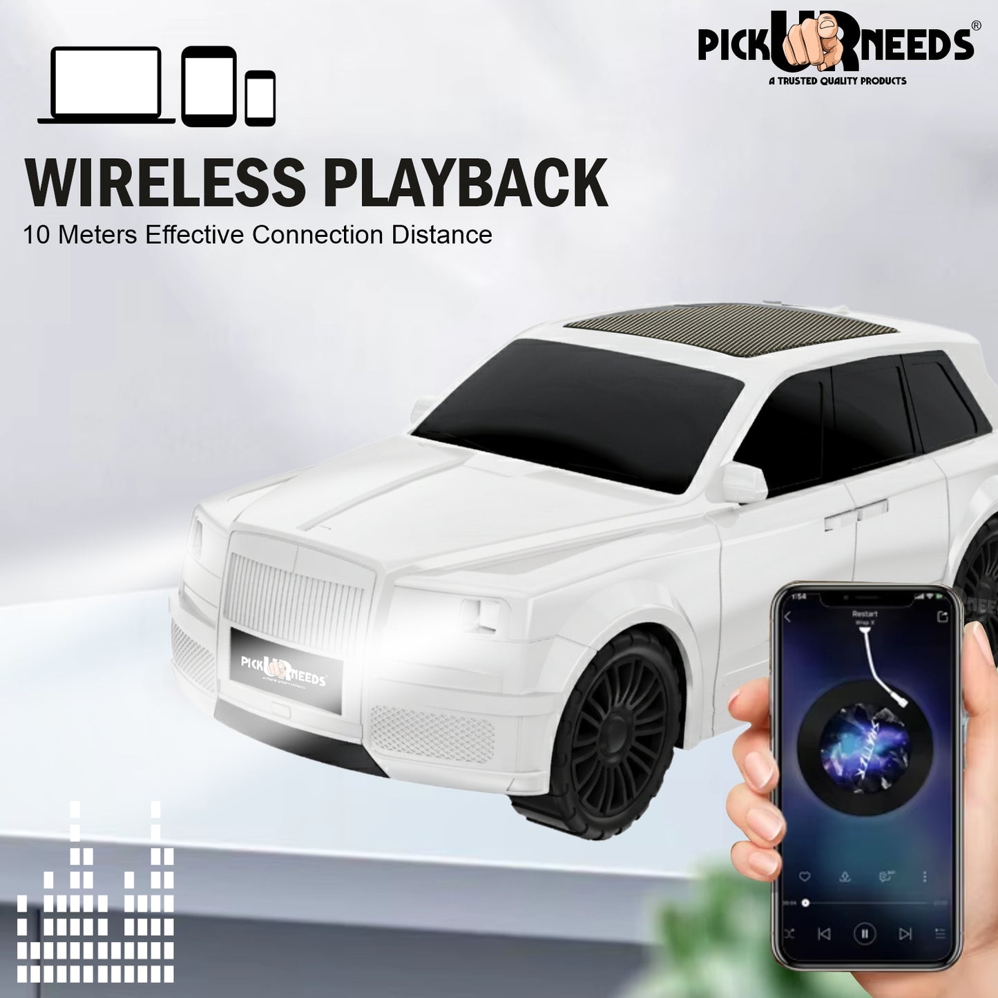 Pick Ur Needs Royal Car Shape Wireless Bluetooth Speaker 5W Powerful Deep Bass Sound, LED Headlights, Stylish Car Design 1200mAh Battery