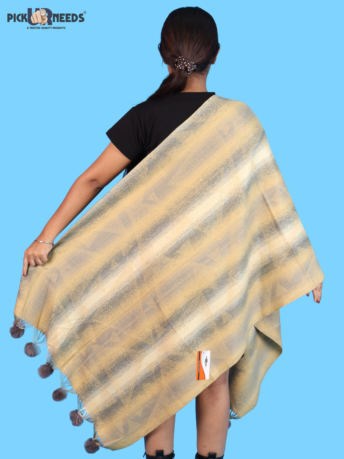Pick Ur Needs Soft Woolen Designer Winter Shawl with Beautiful Floral Pattern & Pom Pom Tassels For Girls & Womens