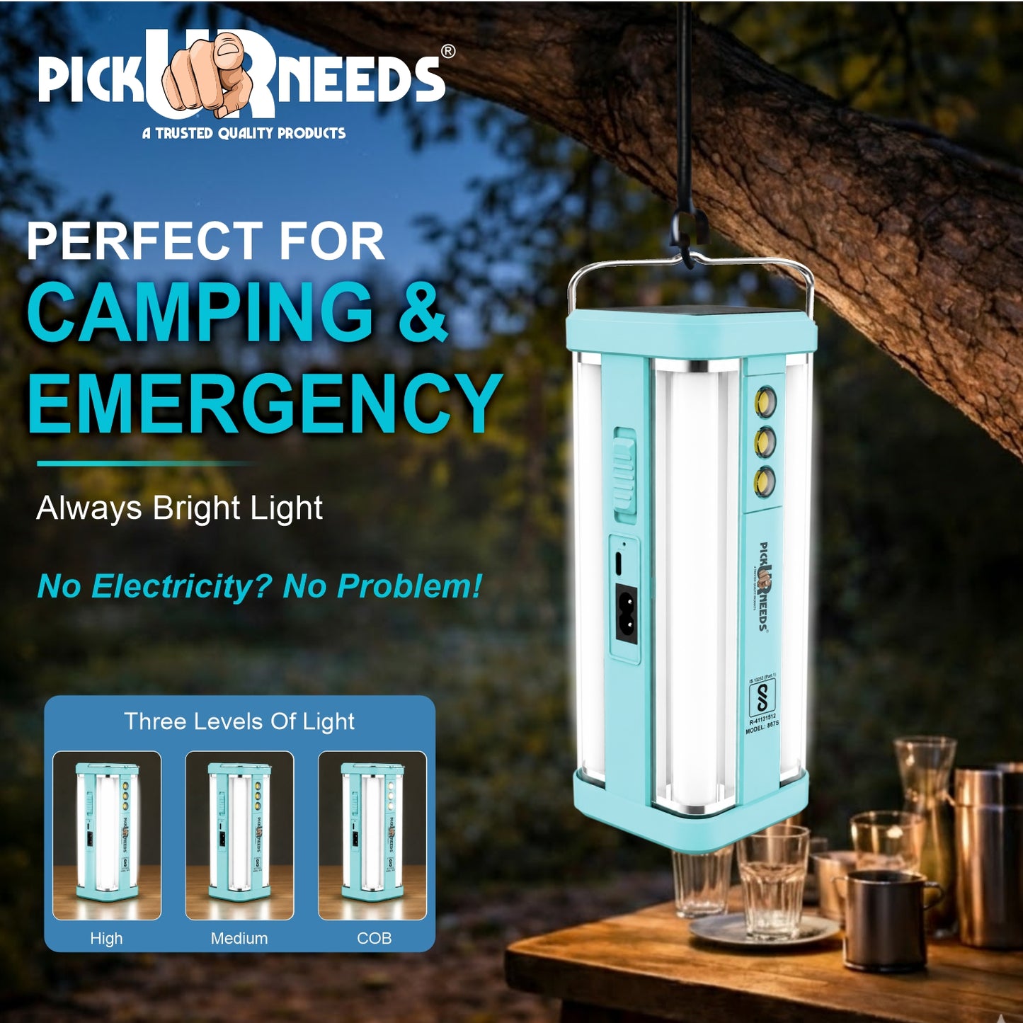 Pick Ur Needs Solar Home Rechargeable Emergency LED Lantern Light 360 Degree Floor Lamp 4 Side Tube Lights