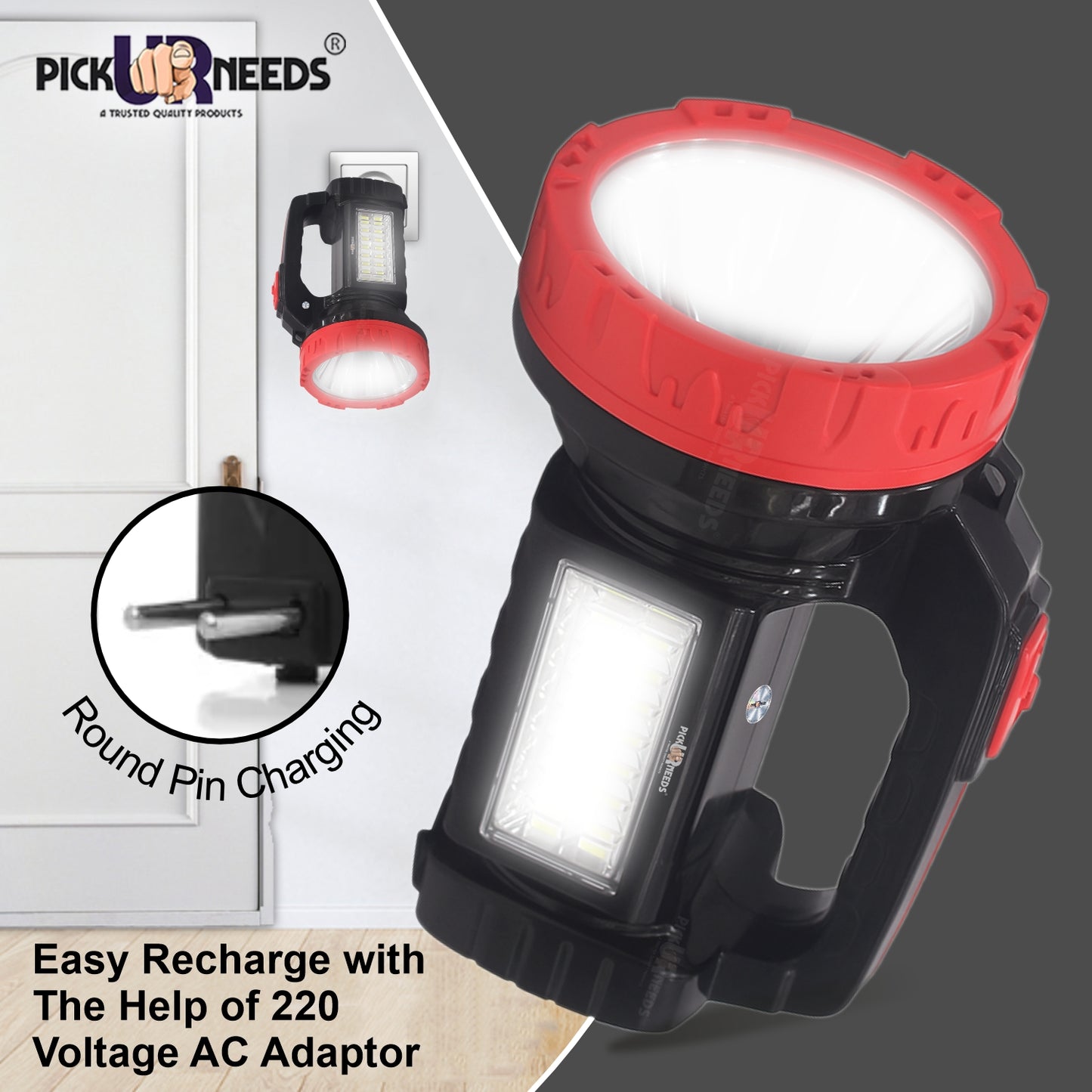 Pick Ur Needs 50W Emergency Long Range Rechargeable Search Laser with 16 SMD Bright 8 hrs Torch Emergency Light (Red, Black)