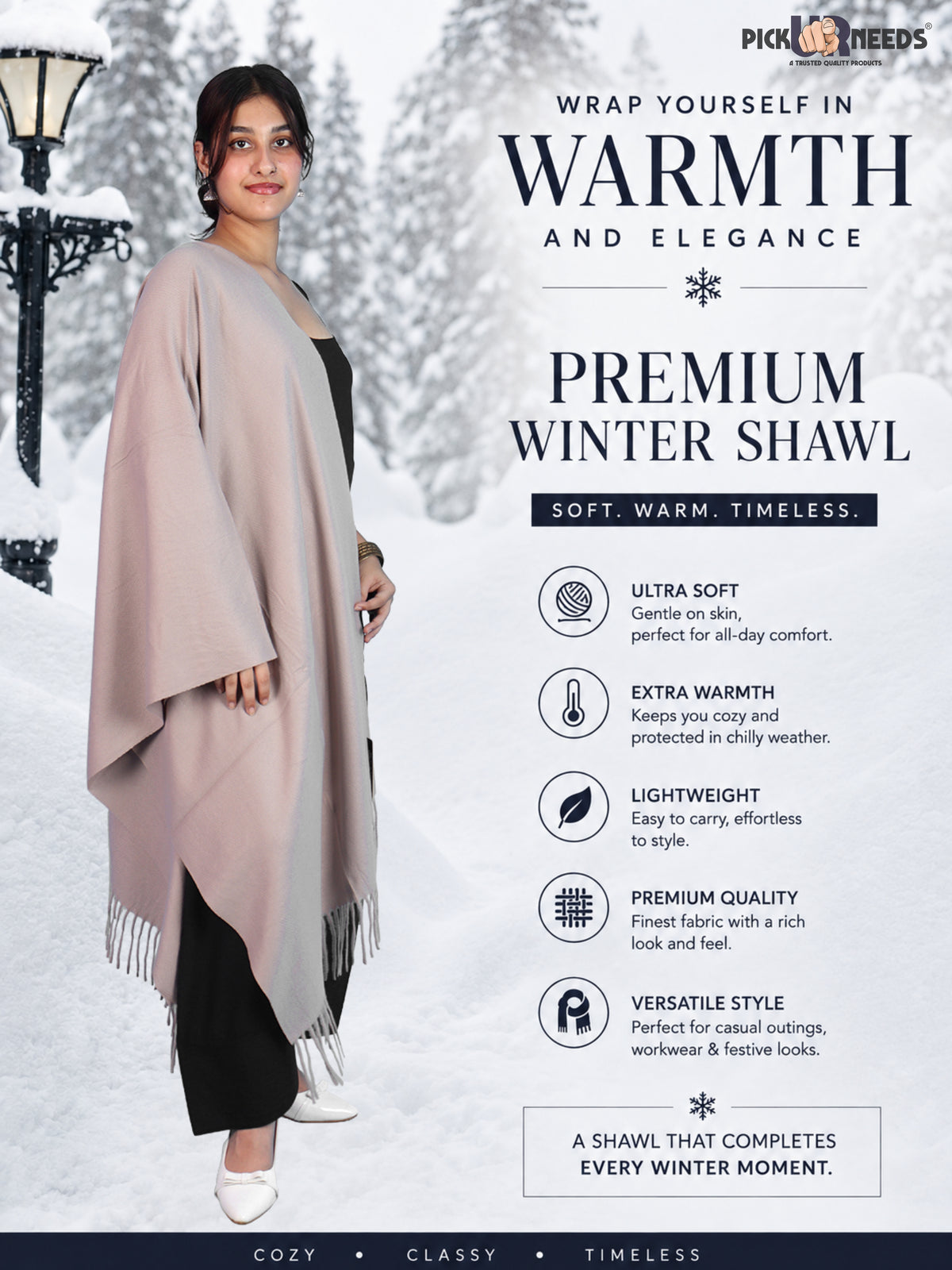 Pick Ur Needs Womens Winter Shawl Soft Warm Large Wrap Shawls with Fringe Tassels Elegant Woolen Style Stole for Girls
