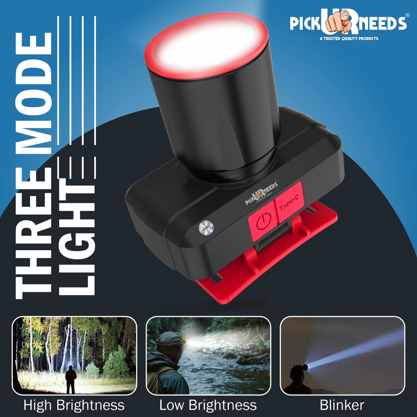 Pick Ur Needs Zoomable Rechargeable 100W Bright LED Head Lamp 1200mAh Battery 3 hrs Torch Emergency Light
