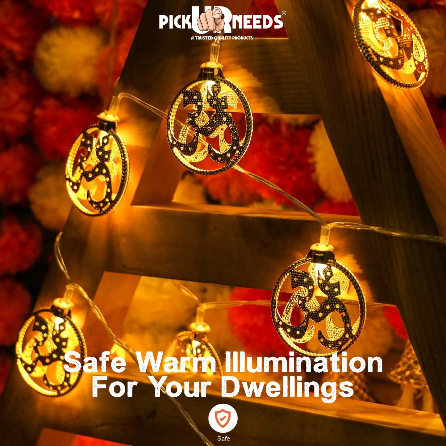 Pick Ur Needs Diwali String Lights OM Metal Hanging Lights, Warm White Round 3D Ceiling Lamp