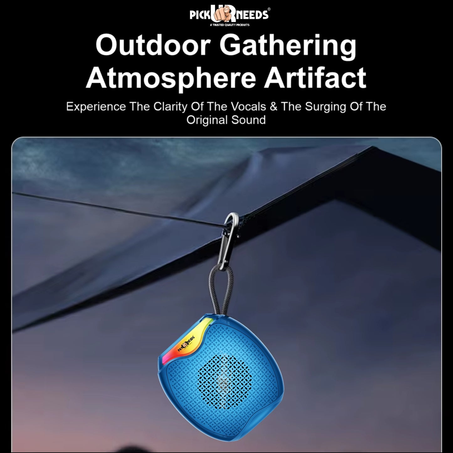 Pick Ur Needs 12W Portable Wireless Bluetooth Speaker with RGB Lights, 800mAh Battery, TWS, FM Radio, TF Card, USB 10m Wireless Transmission