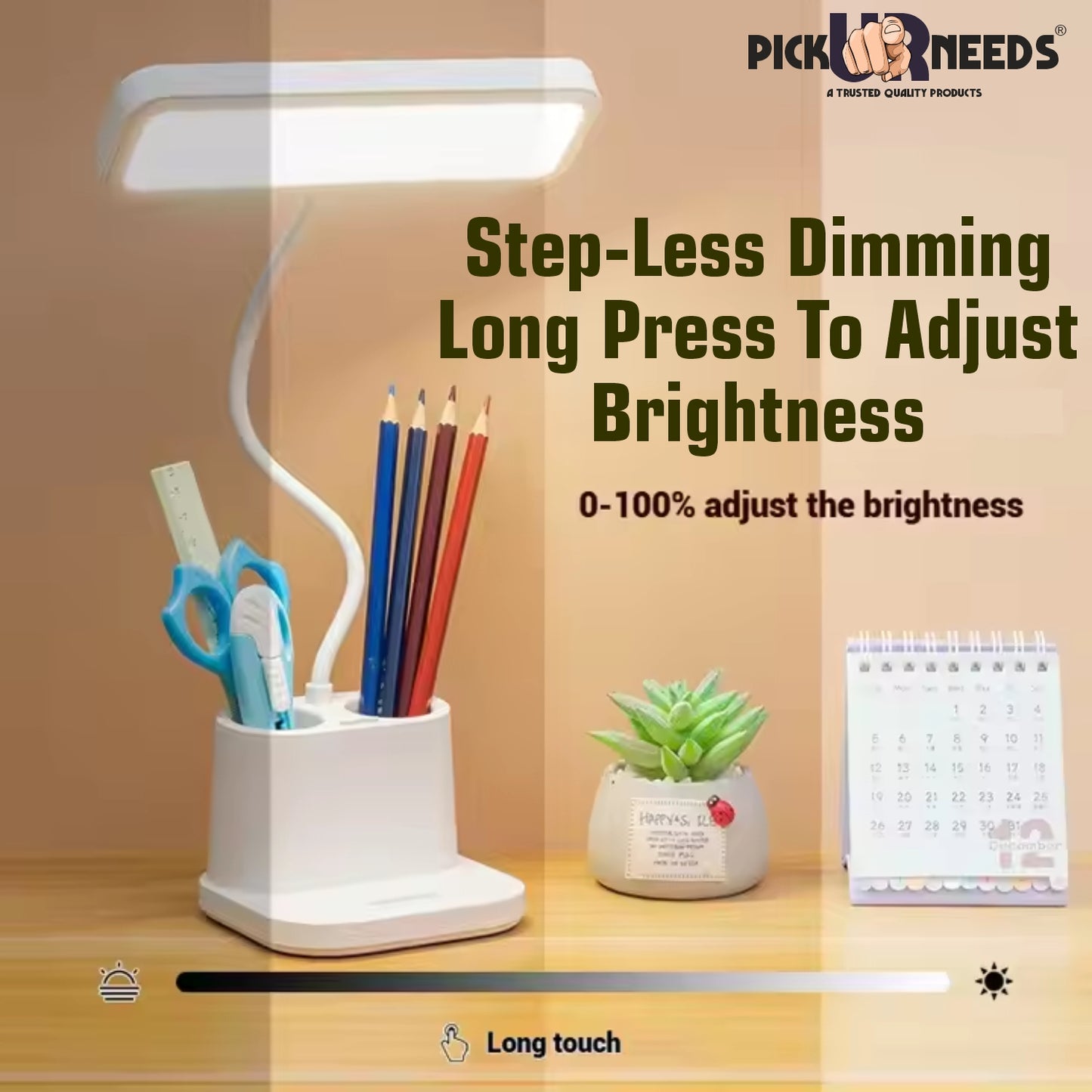 Pick Ur Needs Rechargeable LED Desk Study Table Lamp with Touch Dimmer, 3 Color Modes 6 hrs Lantern Emergency Light