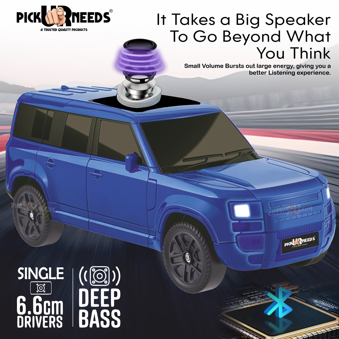 Pick Ur Needs Portable 10W Car Shape Bluetooth Wireless Speaker with Deep Bass 1200mAh Battery Support FM Radio, USB, TF Card, TWS Stylish SUV Design