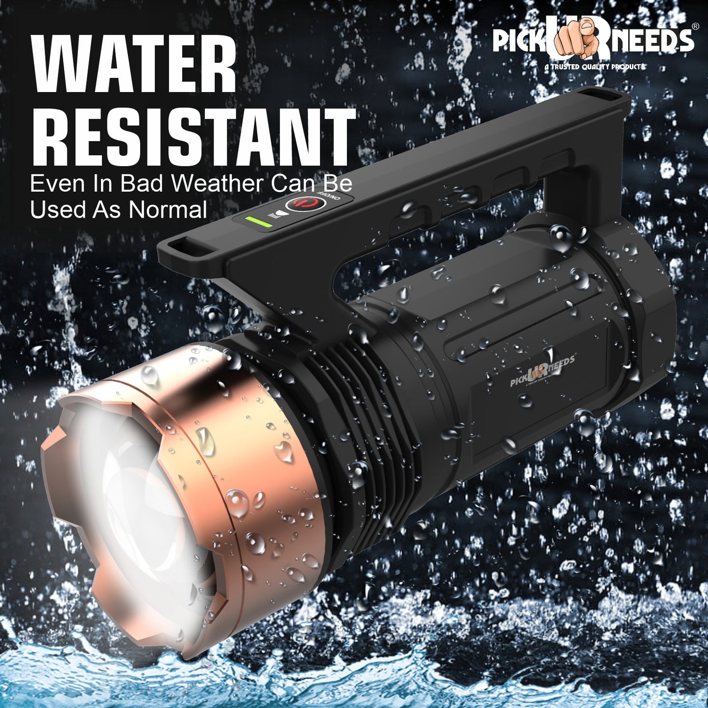 Pick Ur Needs Adjustable Focus 250 Watt Laser Torch Light 6000mAh Lithium Battery Metal Head 5 hrs Torch Emergency Light  (Copper)