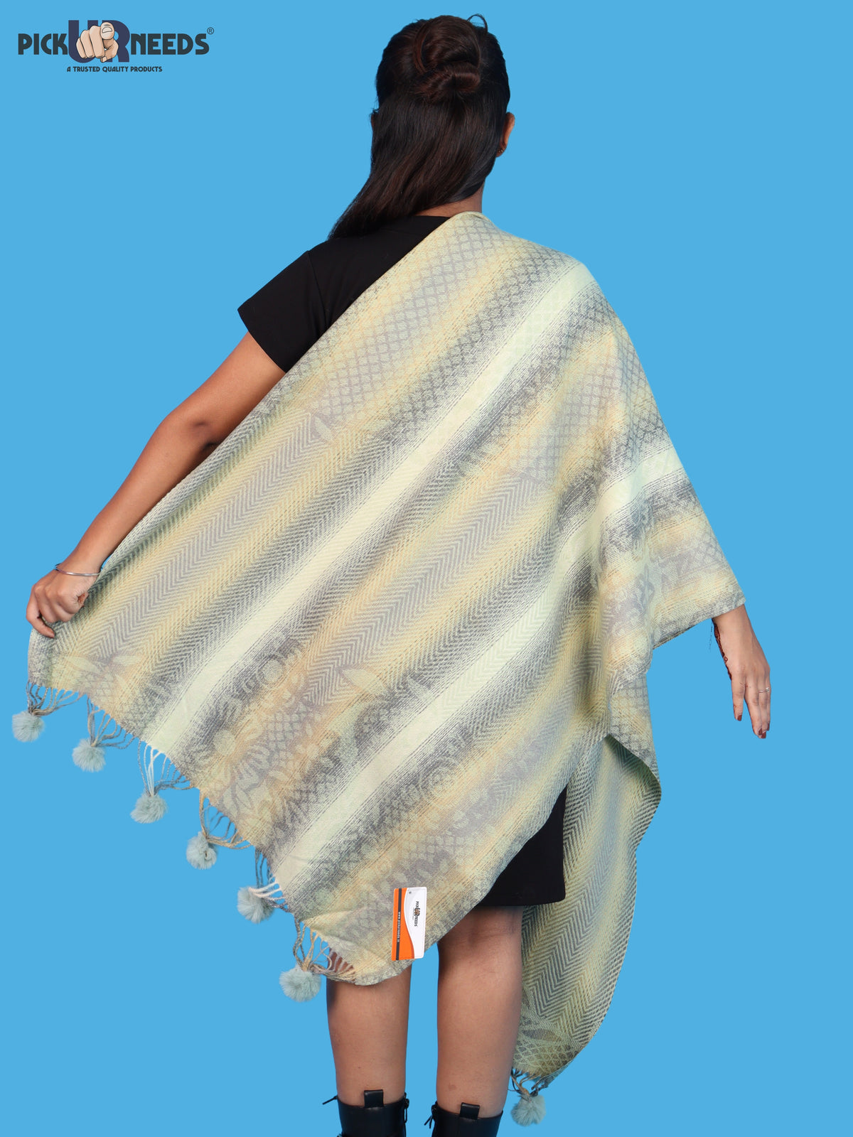 Pick Ur Needs Soft Woolen Designer Winter Shawl with Beautiful Floral Pattern & Pom Pom Tassels For Girls & Womens