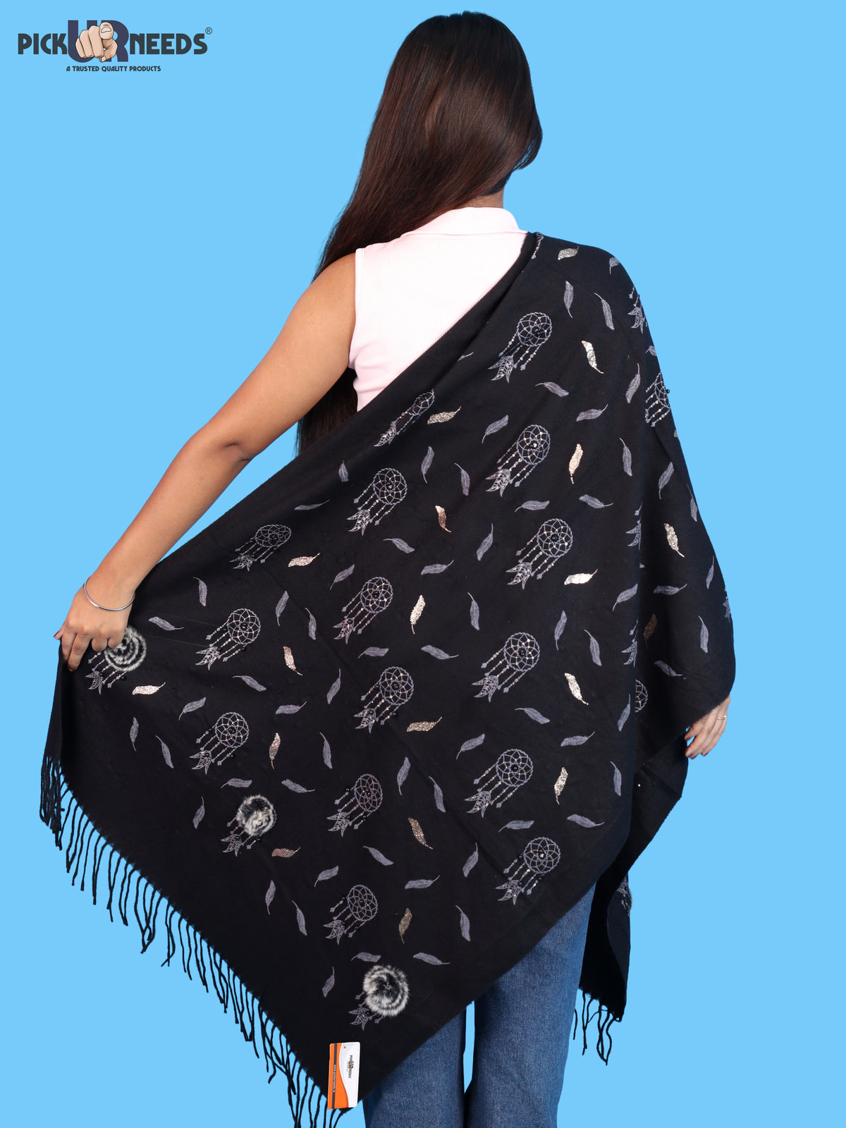 Pick Ur Needs Womens & Girls Muffler & Scarf with Elegant Dreamcatcher Print Soft Warm Lightweight Winter Neck Wrap with Stylish Fringes
