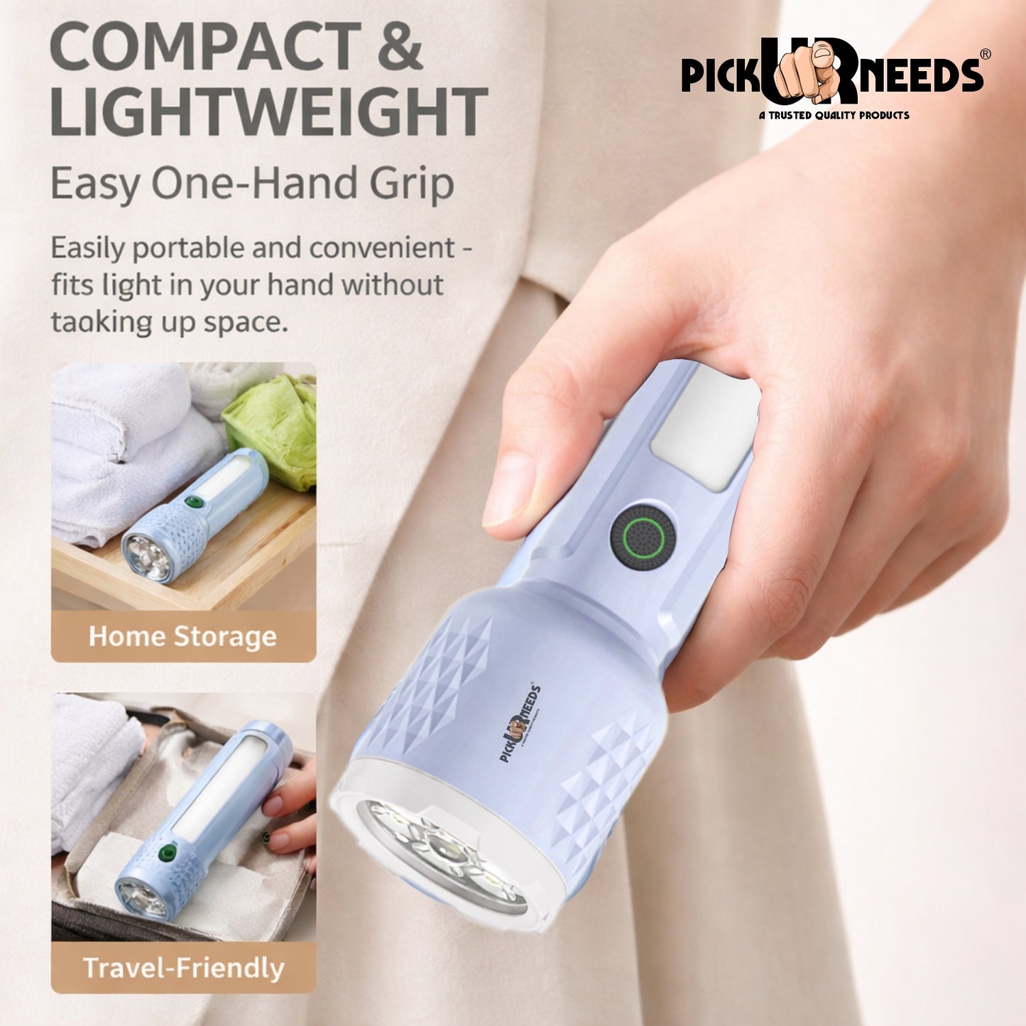Pick Ur Needs 85W Rechargeable Emergency LED Search Torch with Flood Light | 3600mAh Battery | 6 Lighting Modes | 60W Front & 20W Side | 6H Backup
