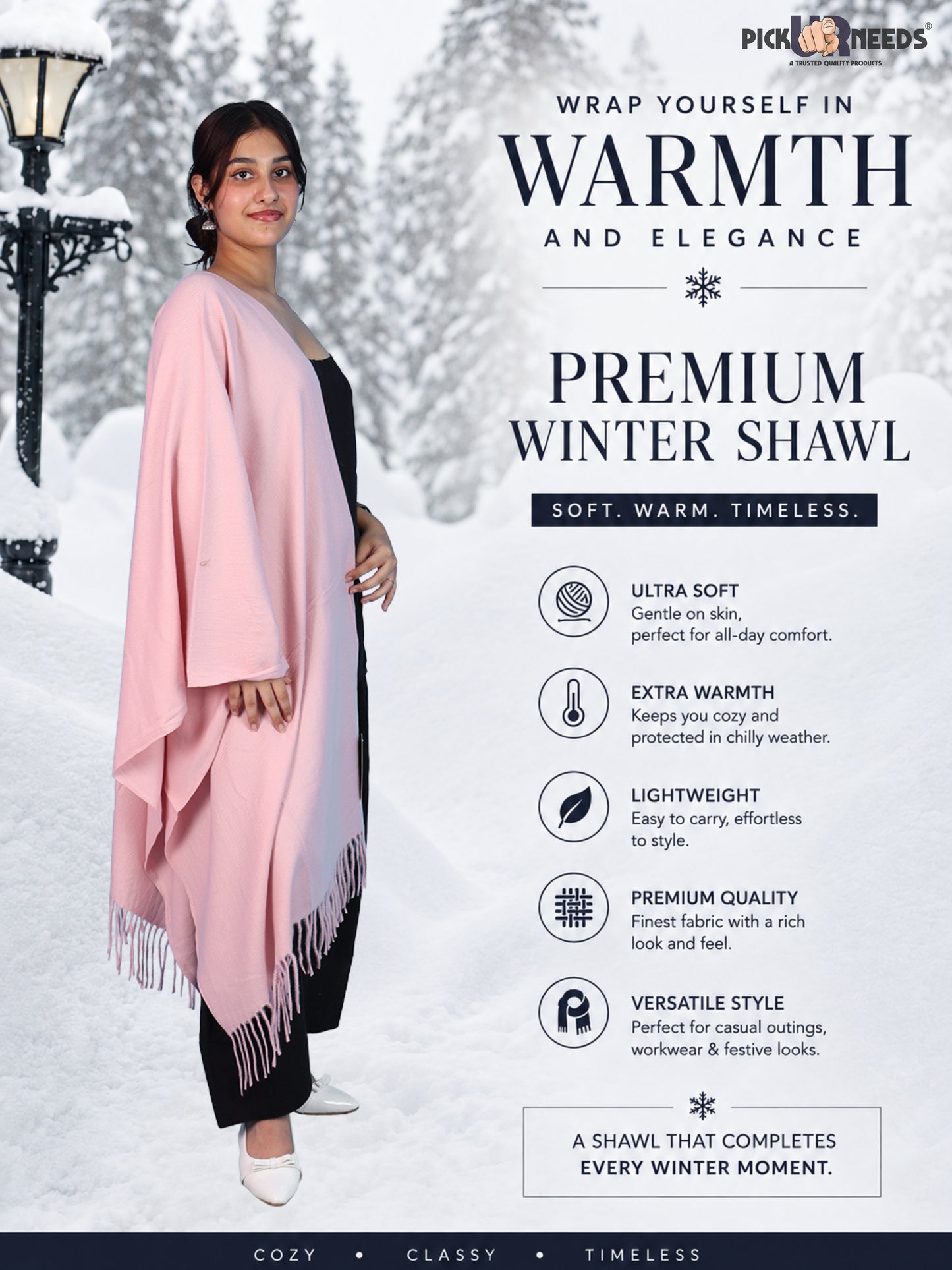 Pick Ur Needs Womens Winter Shawl Soft Warm Large Wrap Shawls with Fringe Tassels Elegant Woolen Style Stole for Girls