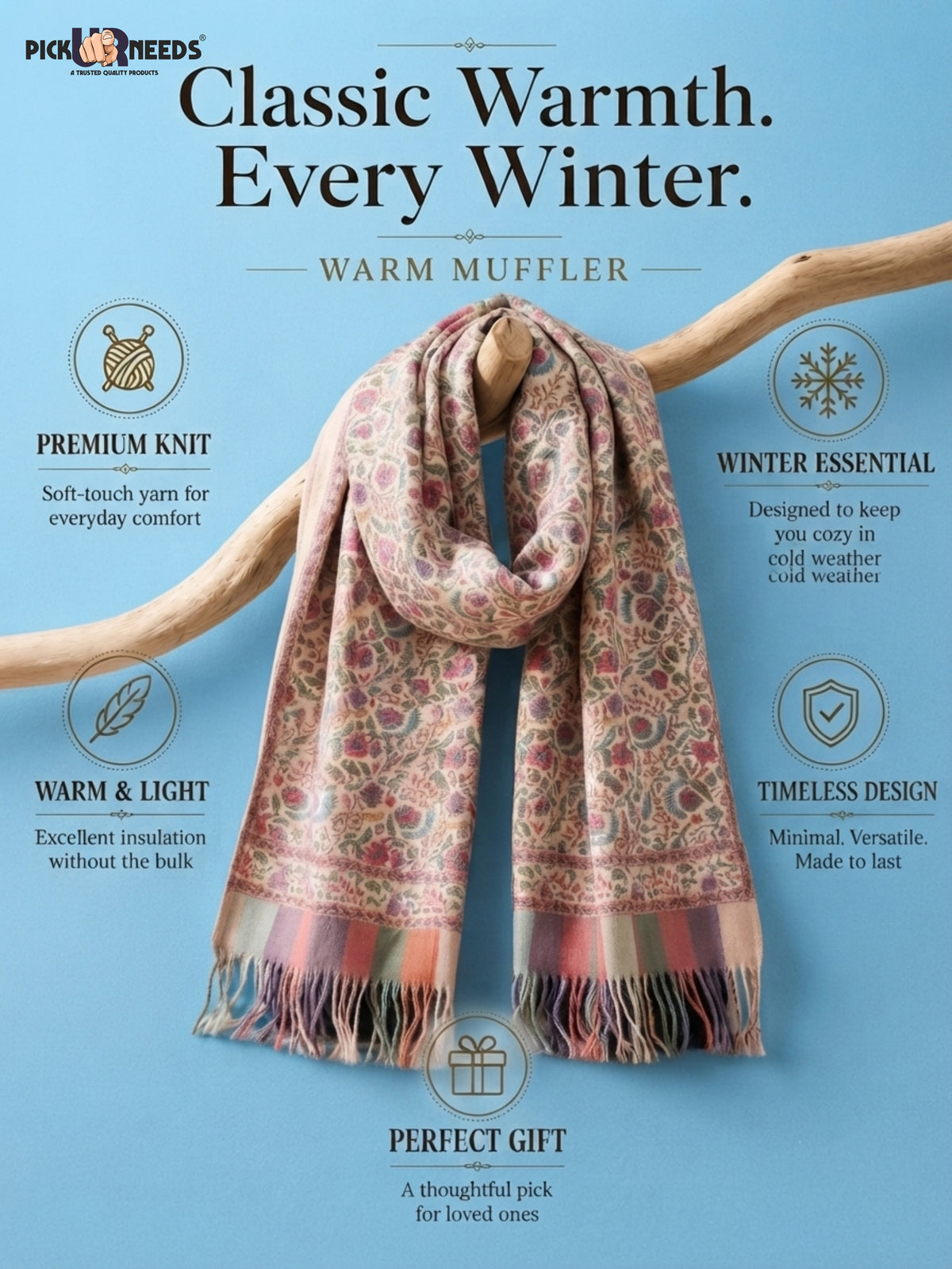 Pick Ur Needs Men’s Winter Shawl Soft Printed Warm Wrap with Fringed Ends for Casual & Formal Wear For Boys