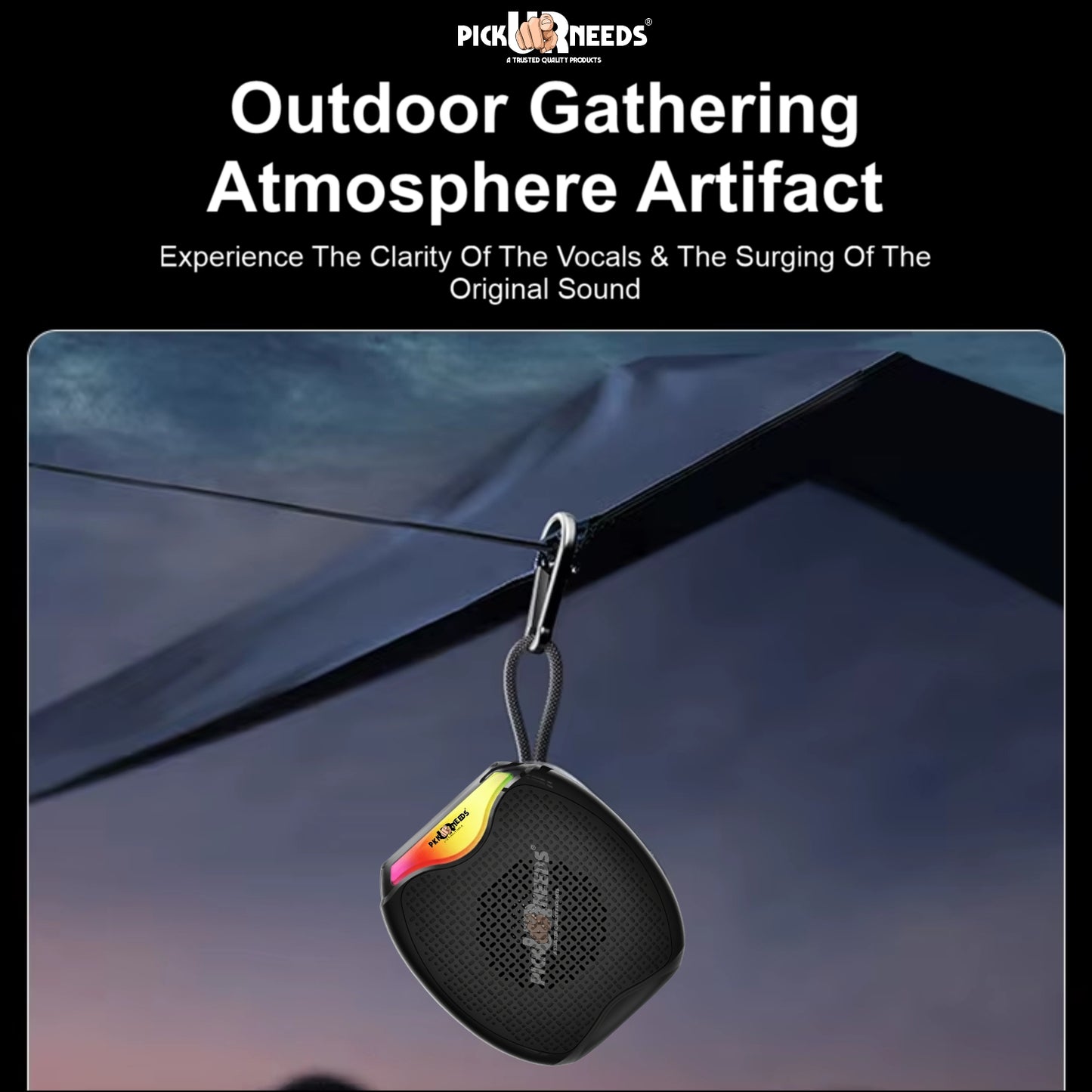 Pick Ur Needs 12W Portable Wireless Bluetooth Speaker with RGB Lights, 800mAh Battery, TWS, FM Radio, TF Card, USB 10m Wireless Transmission