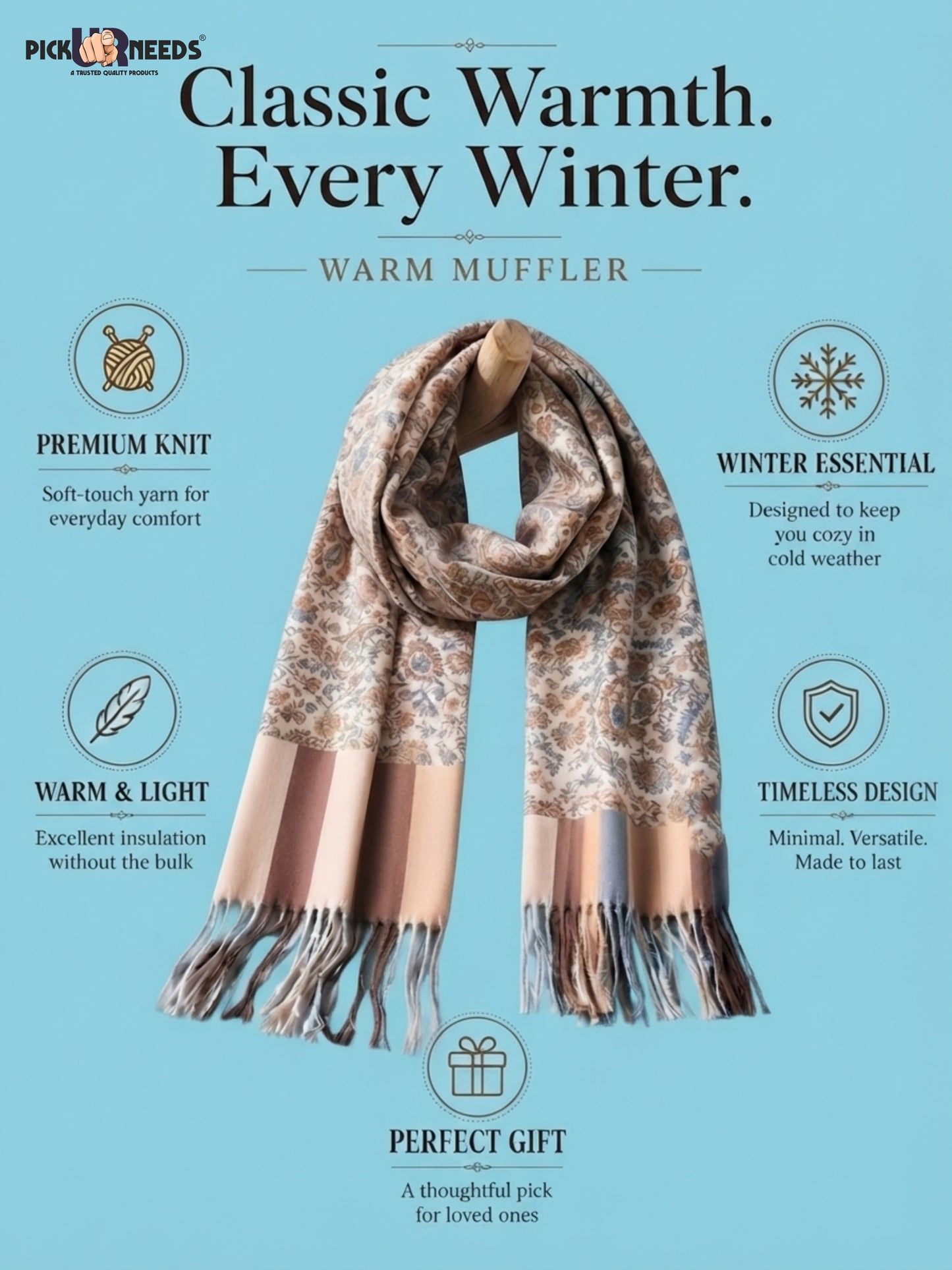Pick Ur Needs Men’s Winter Shawl Soft Printed Warm Wrap with Fringed Ends for Casual & Formal Wear For Boys