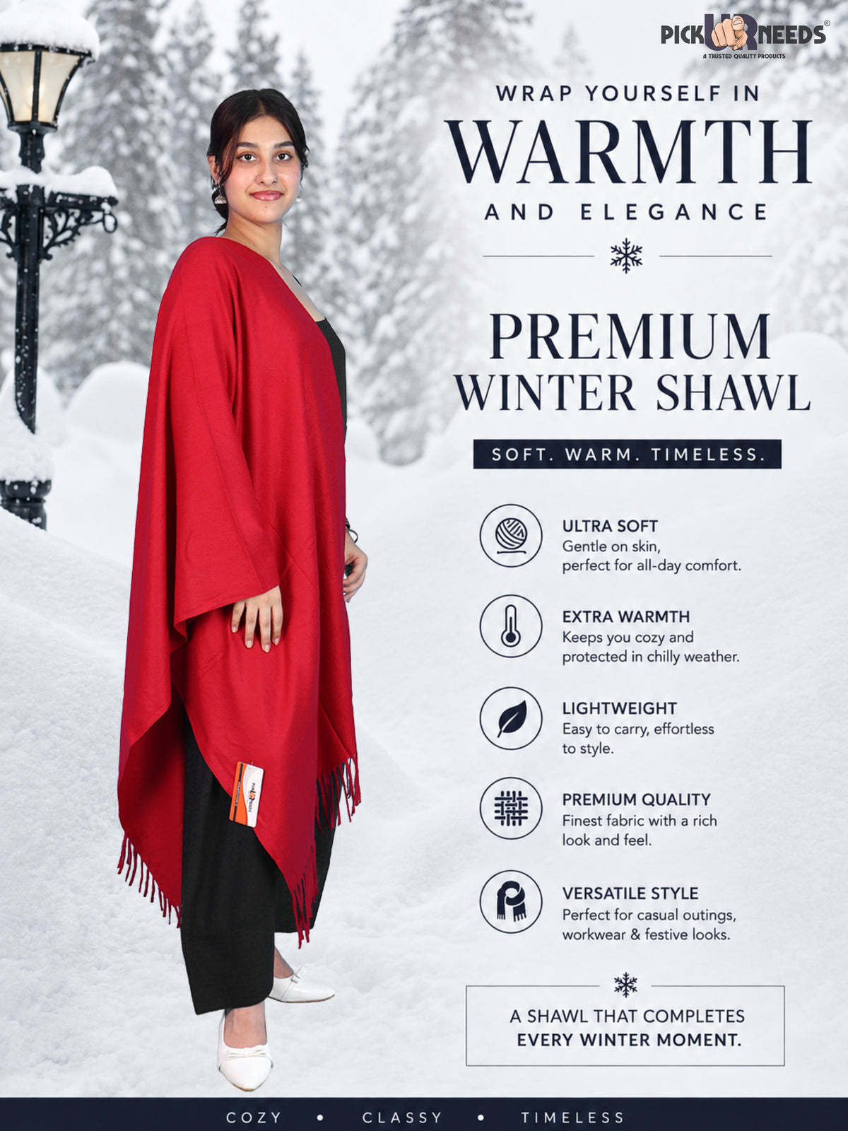 Pick Ur Needs Womens Winter Shawl Soft Warm Large Wrap Shawls with Fringe Tassels Elegant Woolen Style Stole for Girls