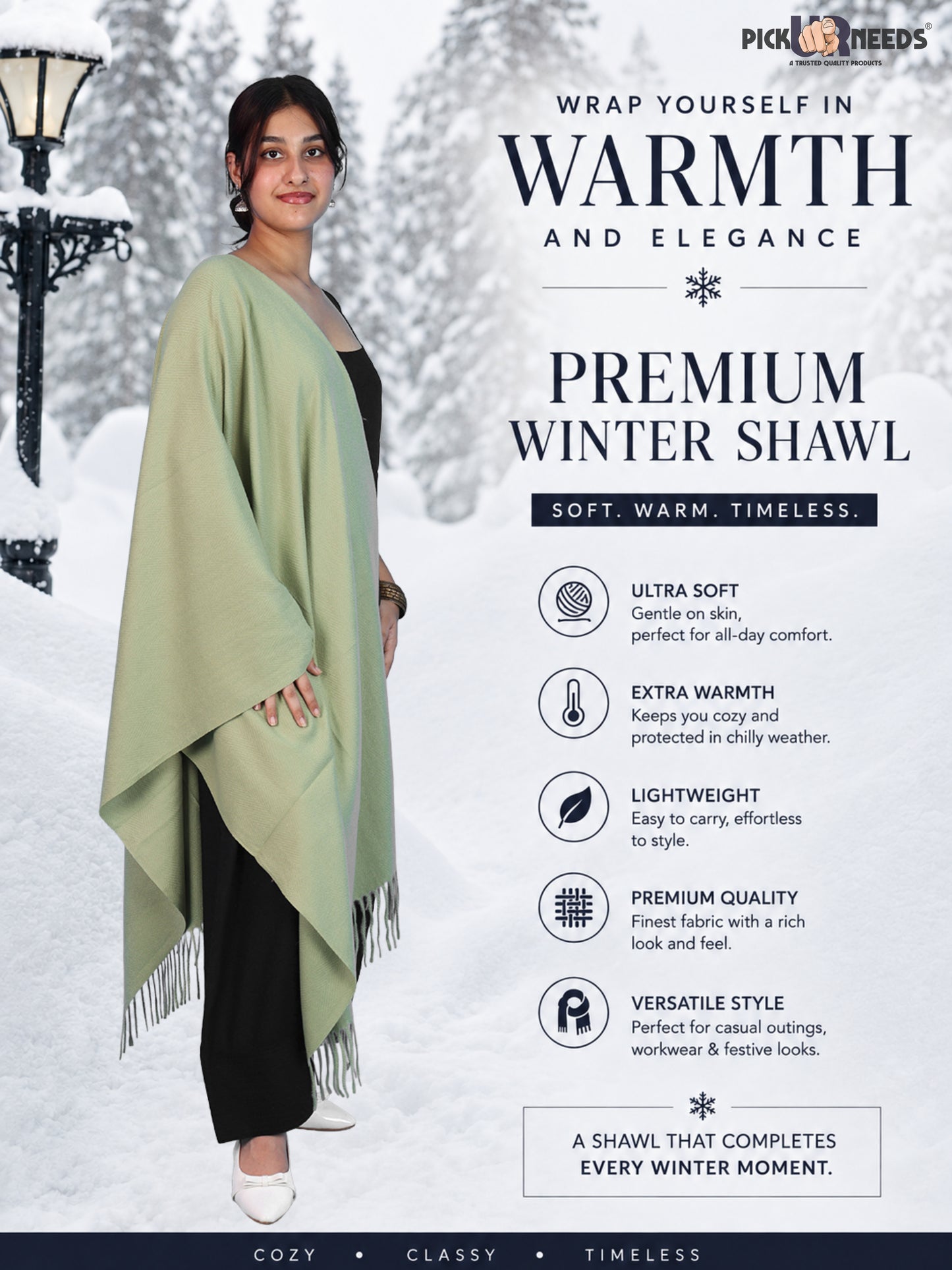 Pick Ur Needs Womens Winter Shawl Soft Warm Large Wrap Shawls with Fringe Tassels Elegant Woolen Style Stole for Girls