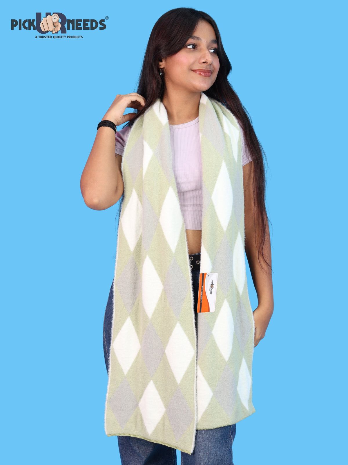 Pick Ur Needs Womens Winter Stole Scarf Soft Warm Geometric Pattern Wrap Stylish Muffler Fashionable Wear For Girls