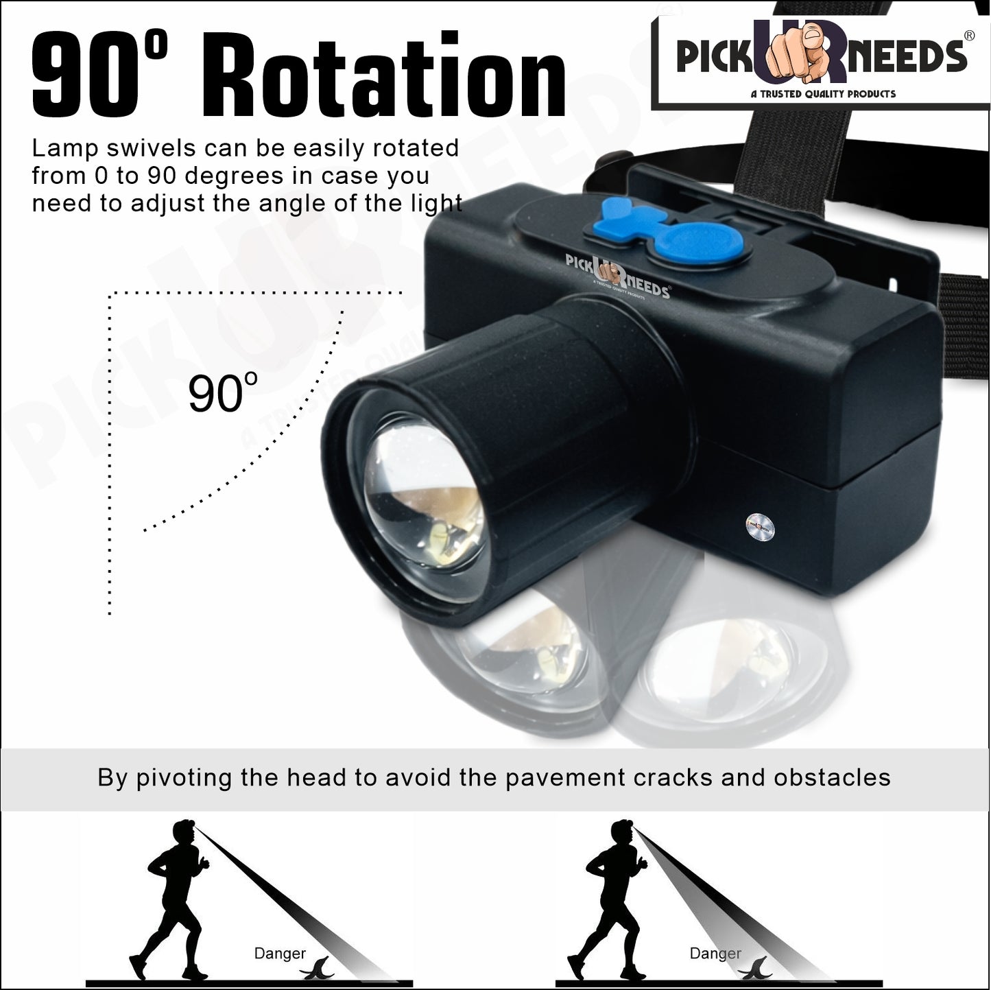 Pick Ur Needs Rechargeable Long Range Dimmable Zoom LED Headlamp 75W 800mAH 3 Light Modes 5 hrs Flood Lamp Emergency Light
