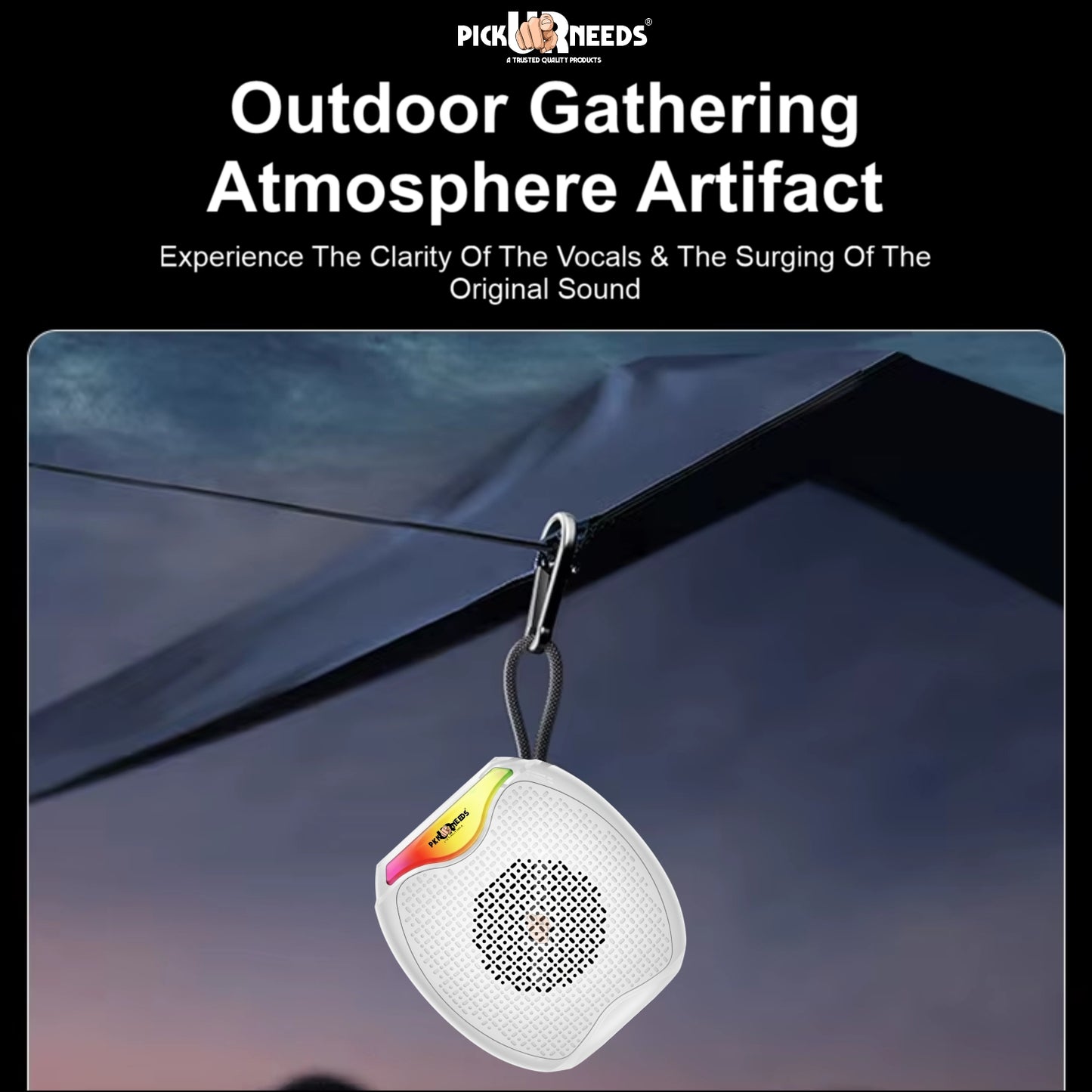 Pick Ur Needs 12W Portable Wireless Bluetooth Speaker with RGB Lights, 800mAh Battery, TWS, FM Radio, TF Card, USB 10m Wireless Transmission