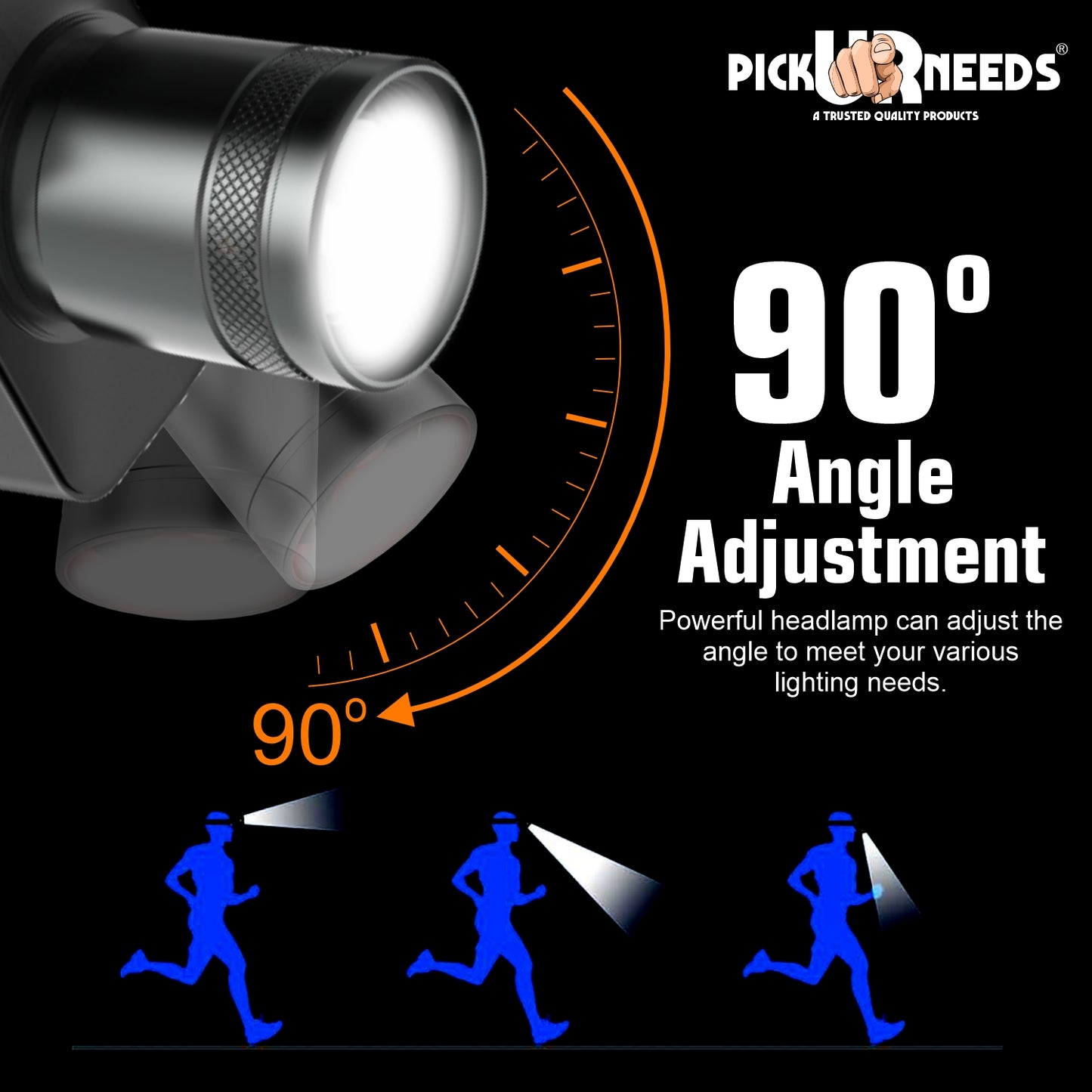 Pick Ur Needs 2 in 1 200W Rechargeable Headlamp – Ultra Bright LED -Zoom, 3 Modes, Metal Body 6 hrs Lantern Emergency Light (Black)