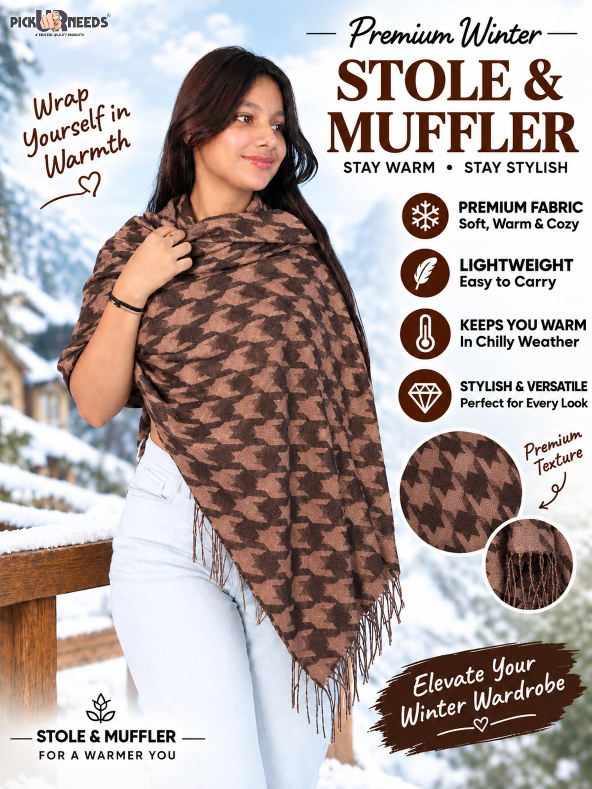 Pick Ur Needs Premium Winter Womens & Girls Shawl Soft & Cozy Printed with Elegant Geometric Design