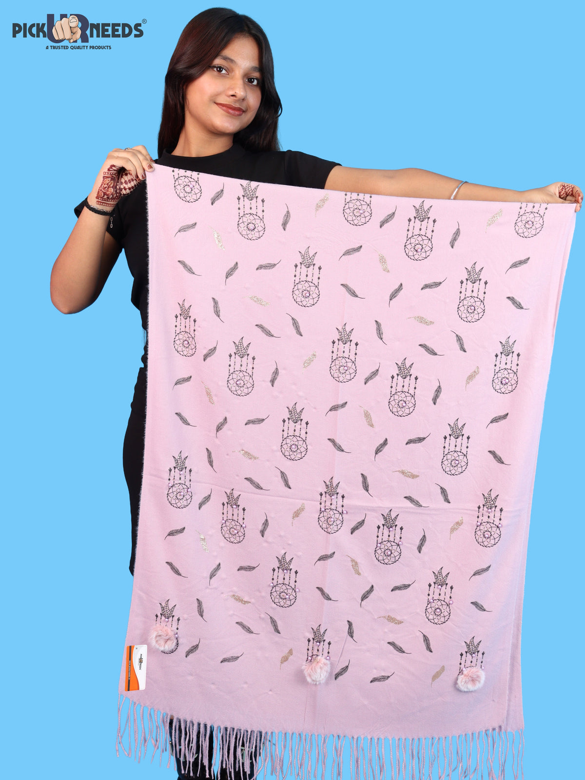Pick Ur Needs Womens & Girls Muffler & Scarf with Elegant Dreamcatcher Print Soft Warm Lightweight Winter Neck Wrap with Stylish Fringes
