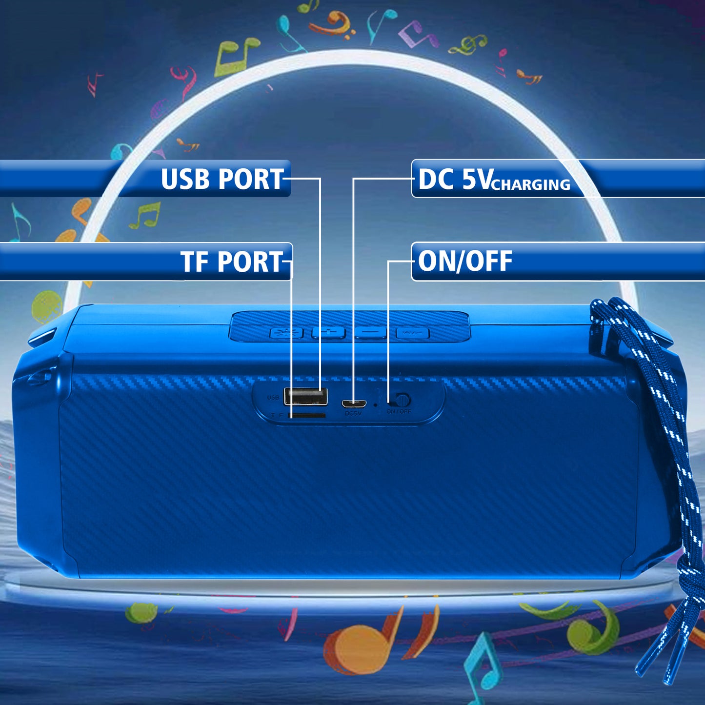 Pick Ur Needs Bluetooth 5.0 Portable Wireless Speaker with RGB Disco Light, 5 Light Modes, USB/TF Card Support & 3 Hours Playtime