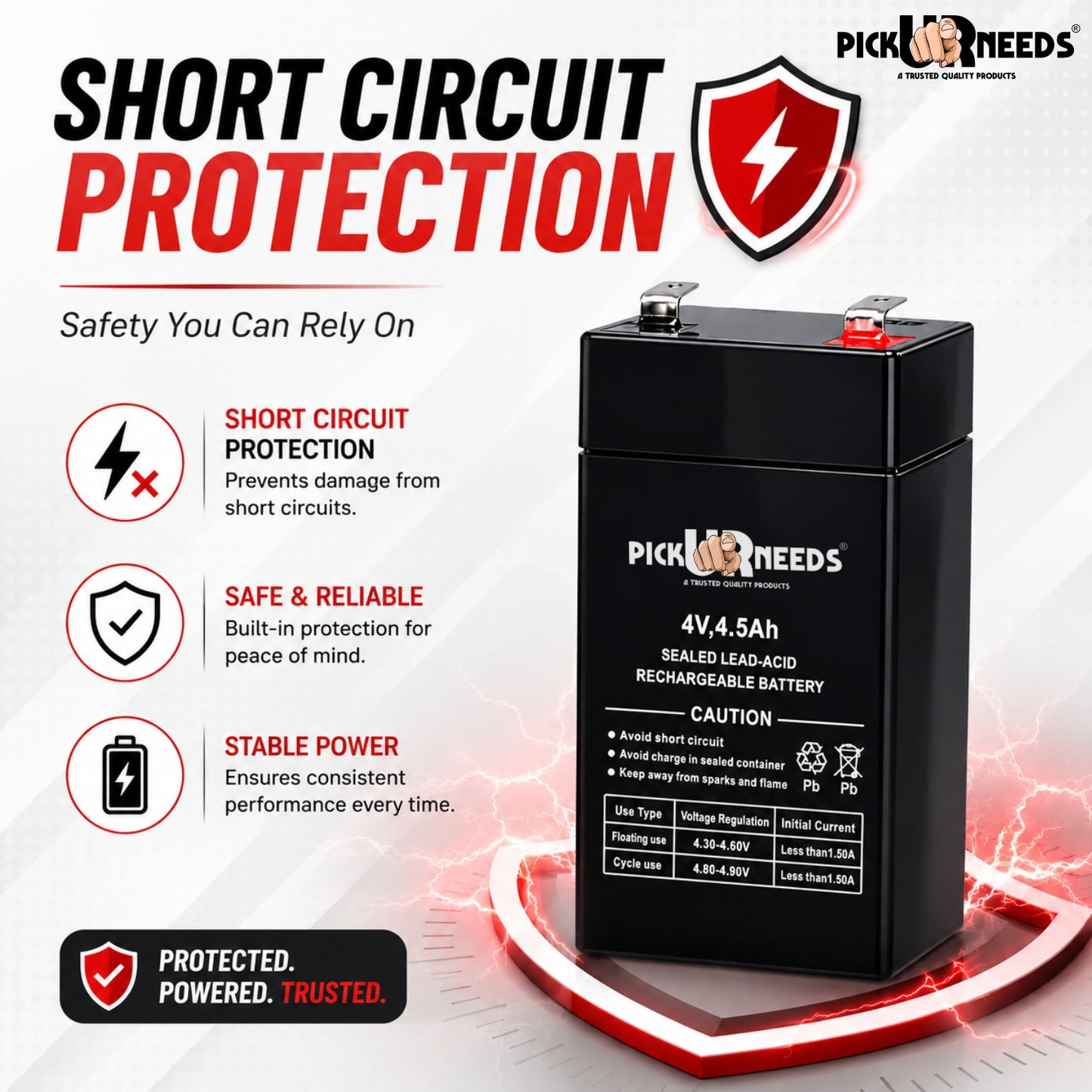 Pick Ur Needs 4500mAH Emergency Light Rechargeable Lead Acid   Battery