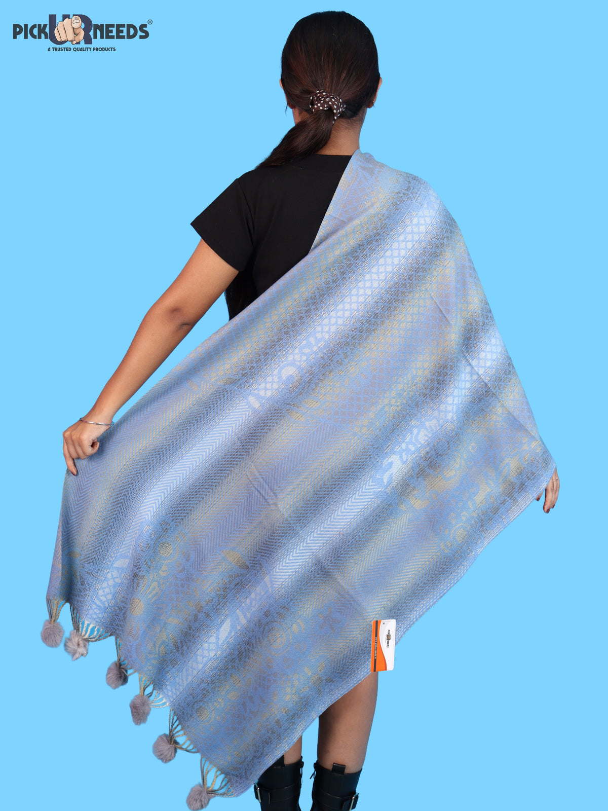Pick Ur Needs Soft Woolen Designer Winter Shawl with Beautiful Floral Pattern & Pom Pom Tassels For Girls & Womens
