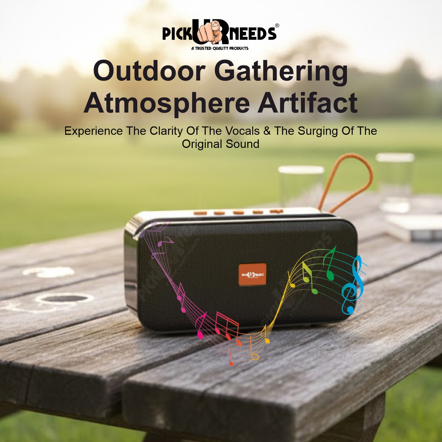 Pick Ur Needs 10W Portable Wireless Mini Bluetooth Speaker  1200mAh Battery  4H Playtime  Type-C, USB & TF Card Support