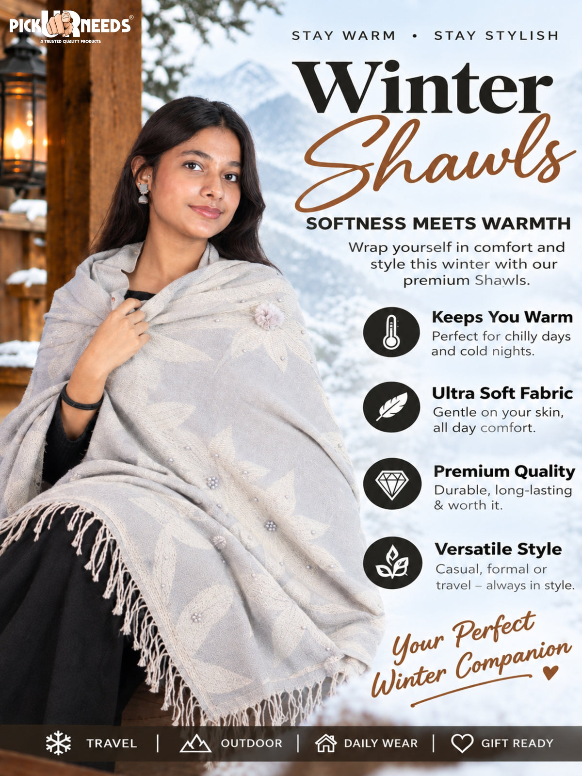 Pick Ur Needs Premium Winter Shawl for Women – Soft, Warm & Stylish