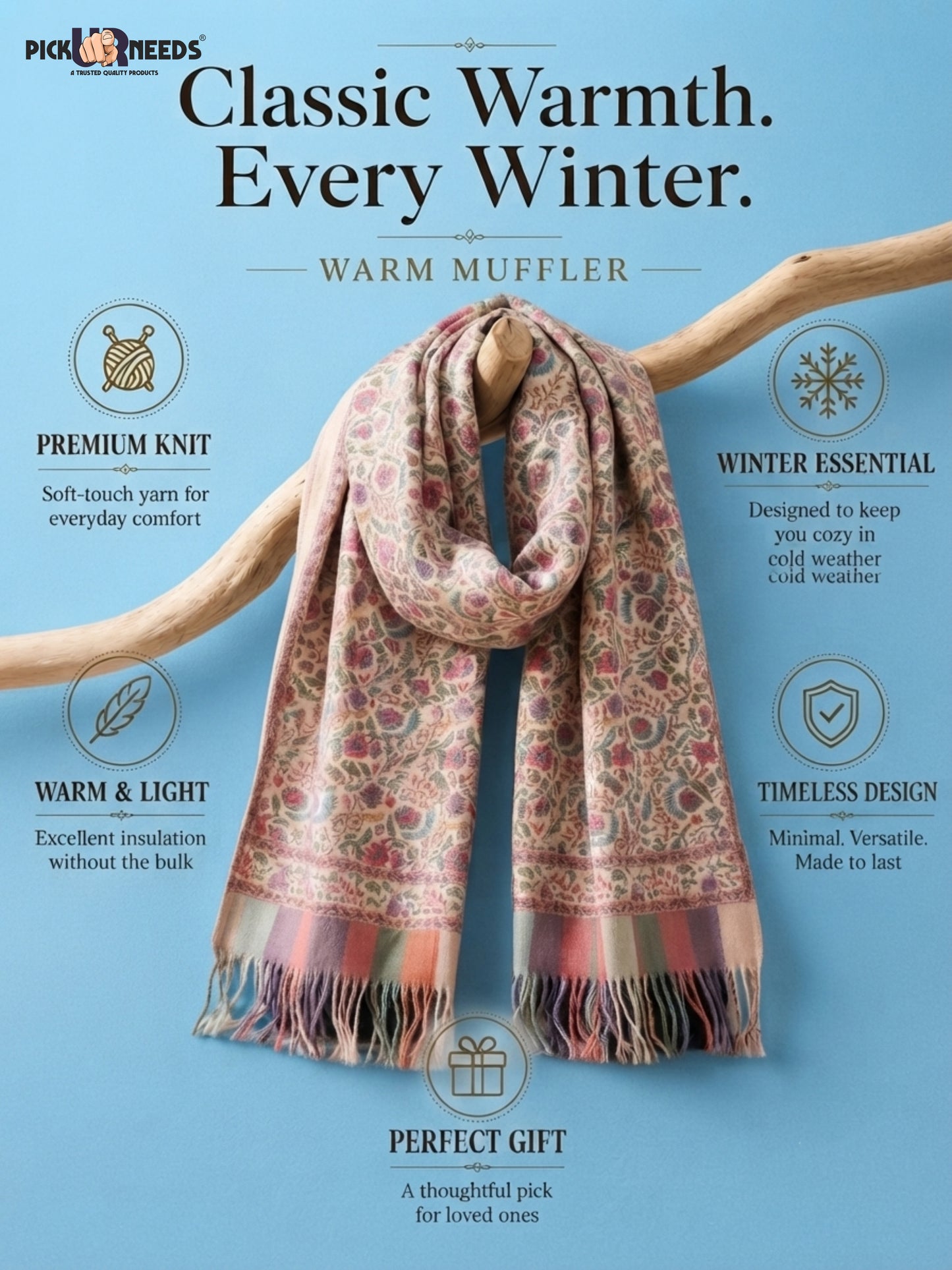 Pick Ur Needs Men’s Winter Shawl Soft Printed Warm Wrap with Fringed Ends for Casual & Formal Wear For Boys