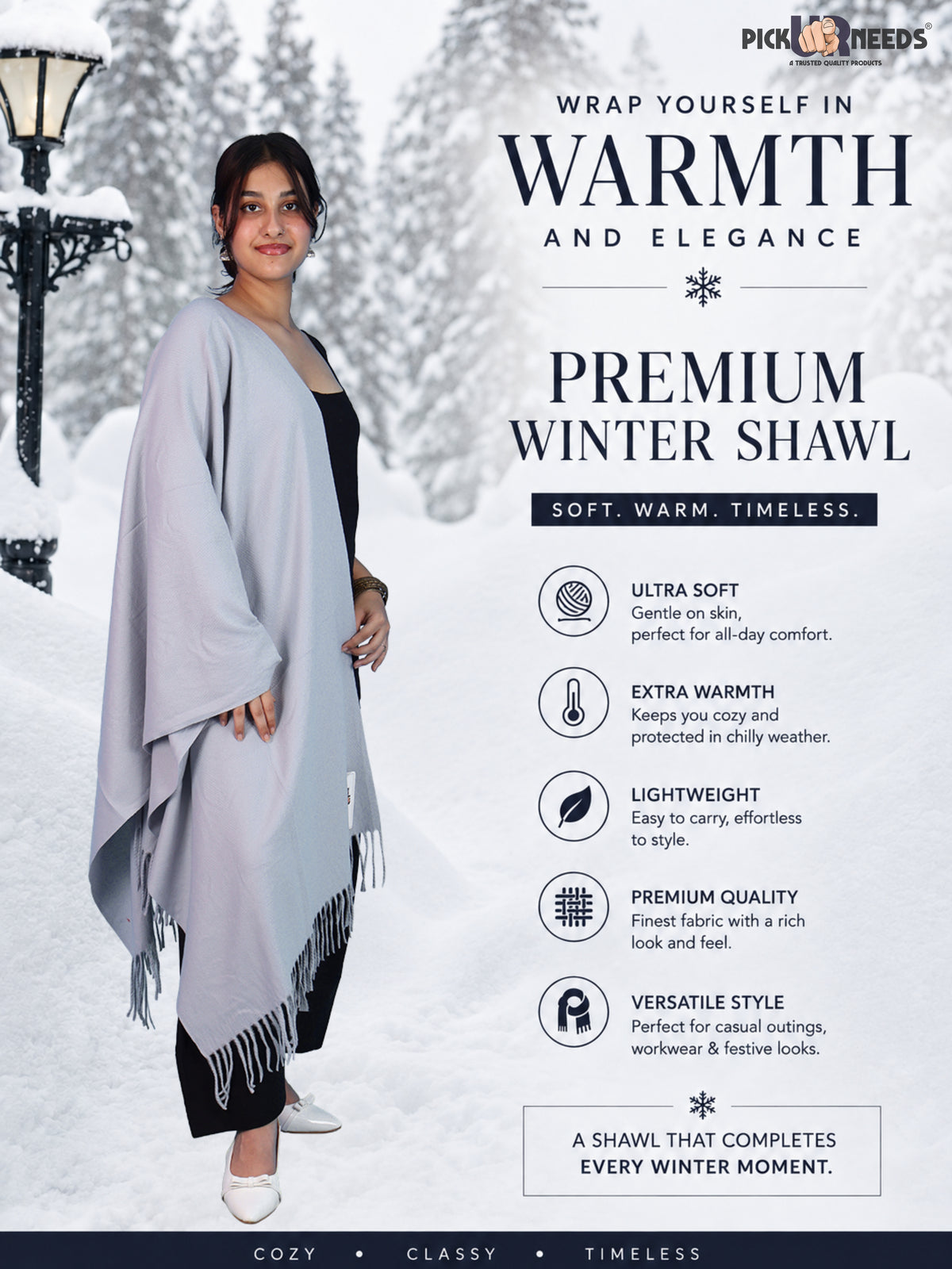 Pick Ur Needs Womens Winter Shawl Soft Warm Large Wrap Shawls with Fringe Tassels Elegant Woolen Style Stole for Girls