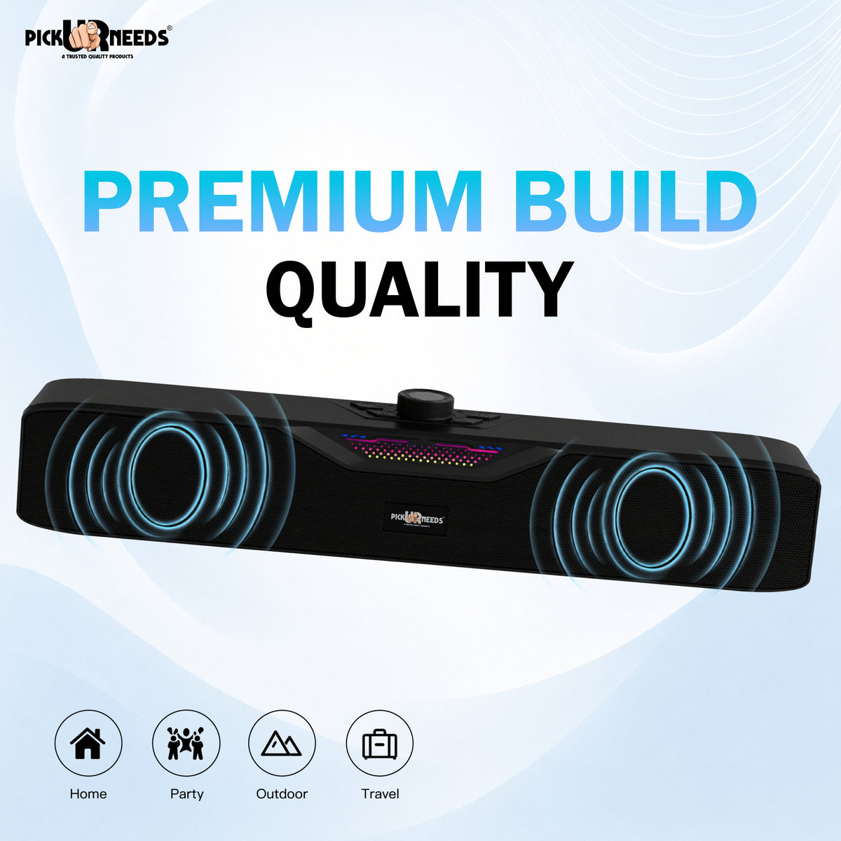 Pick Ur Needs Rechargeable Wireless Bluetooth Soundbar Speaker 20W with Dynamic RGB Lights Portable Sound Bar 1200mAh Battery