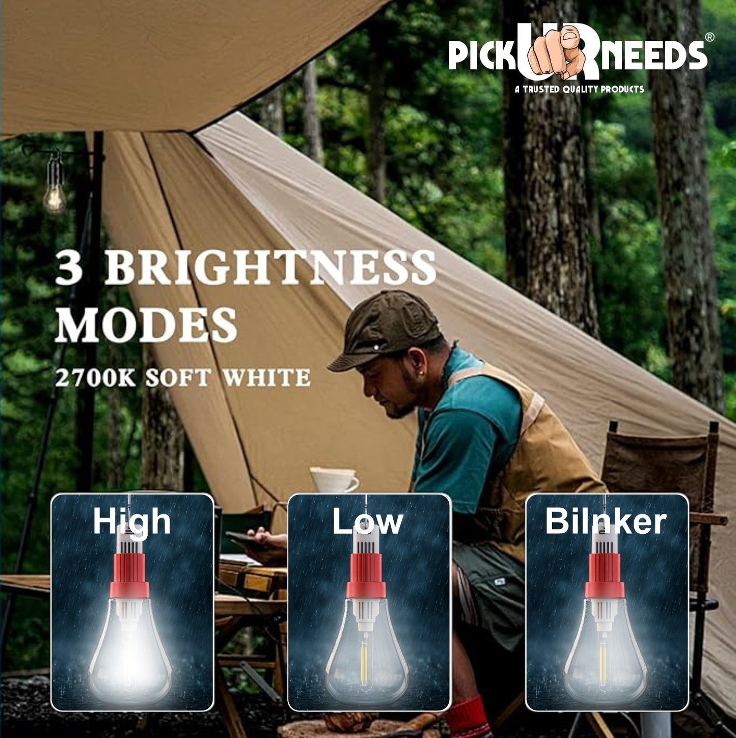 Pick Ur Needs 100W LED Rechargeable Light Bulb with 3 Modes, Ideal for Home, Outdoor,Powercuts 5 hrs Bulb Emergency Light