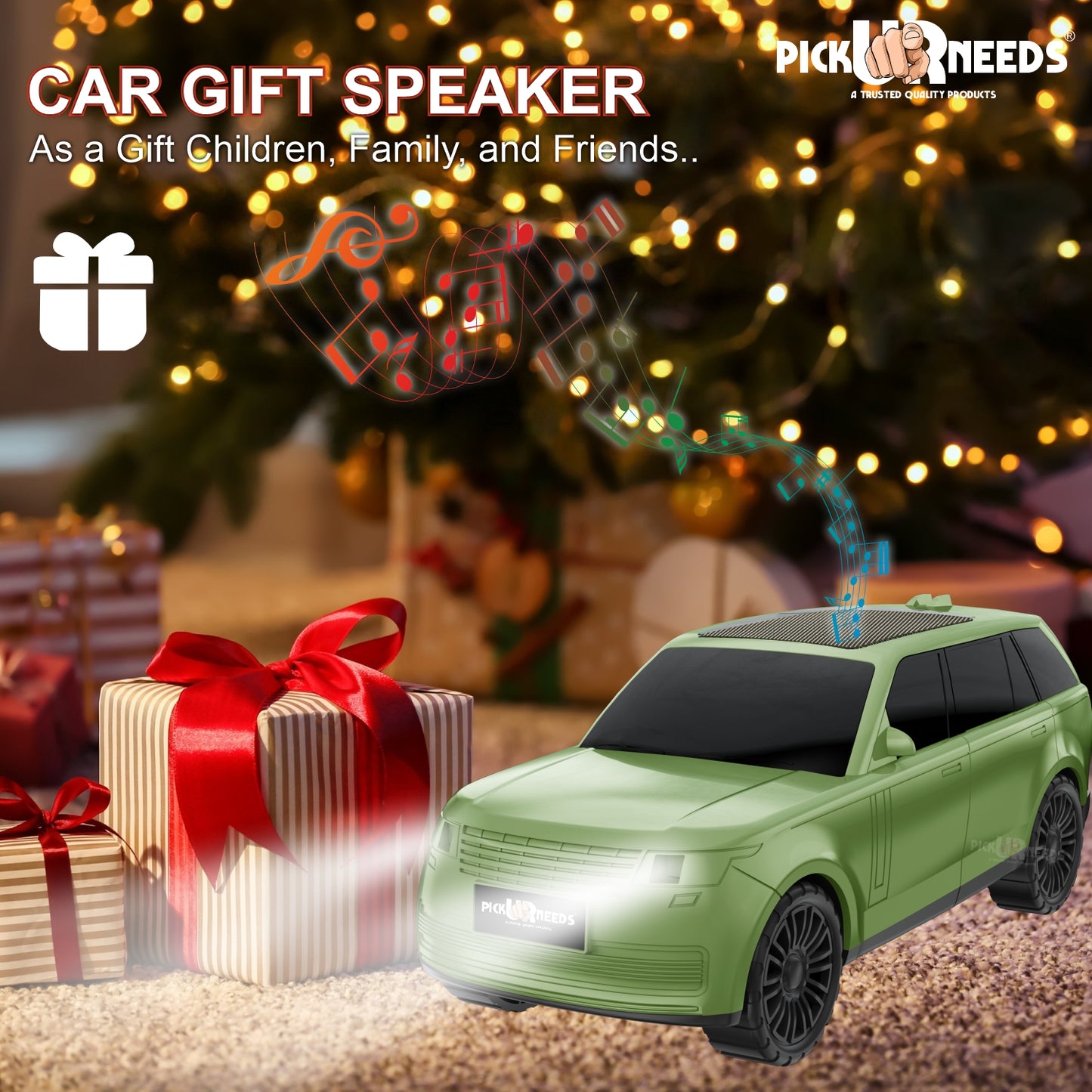 Pick Ur Needs Car Shape Wireless Bluetooth Portable Rechargeable Speaker LED Headlights  TF Card, USB, AUX, Type-C