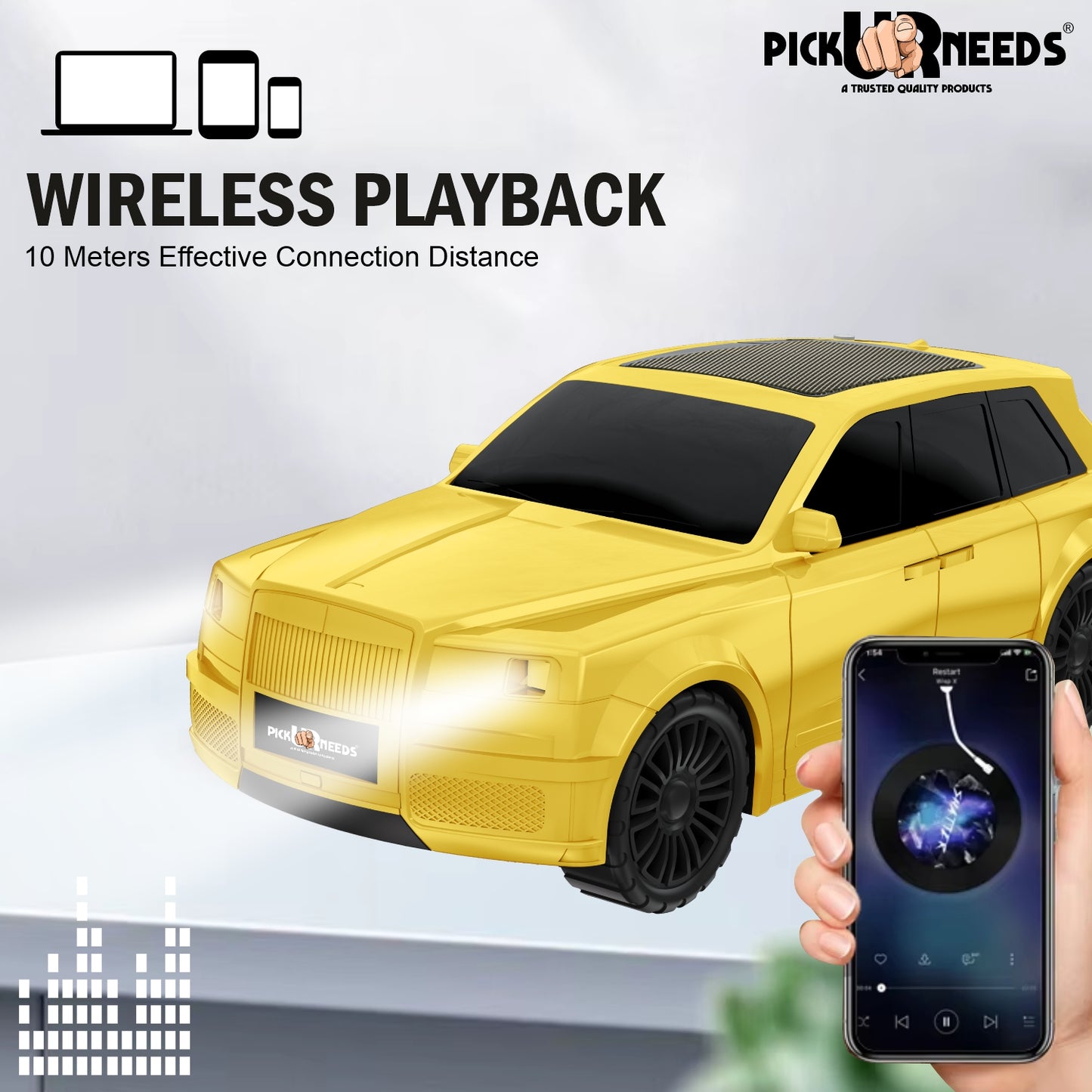 Pick Ur Needs Royal Car Shape Wireless Bluetooth Speaker 5W Powerful Deep Bass Sound, LED Headlights, Stylish Car Design 1200mAh Battery