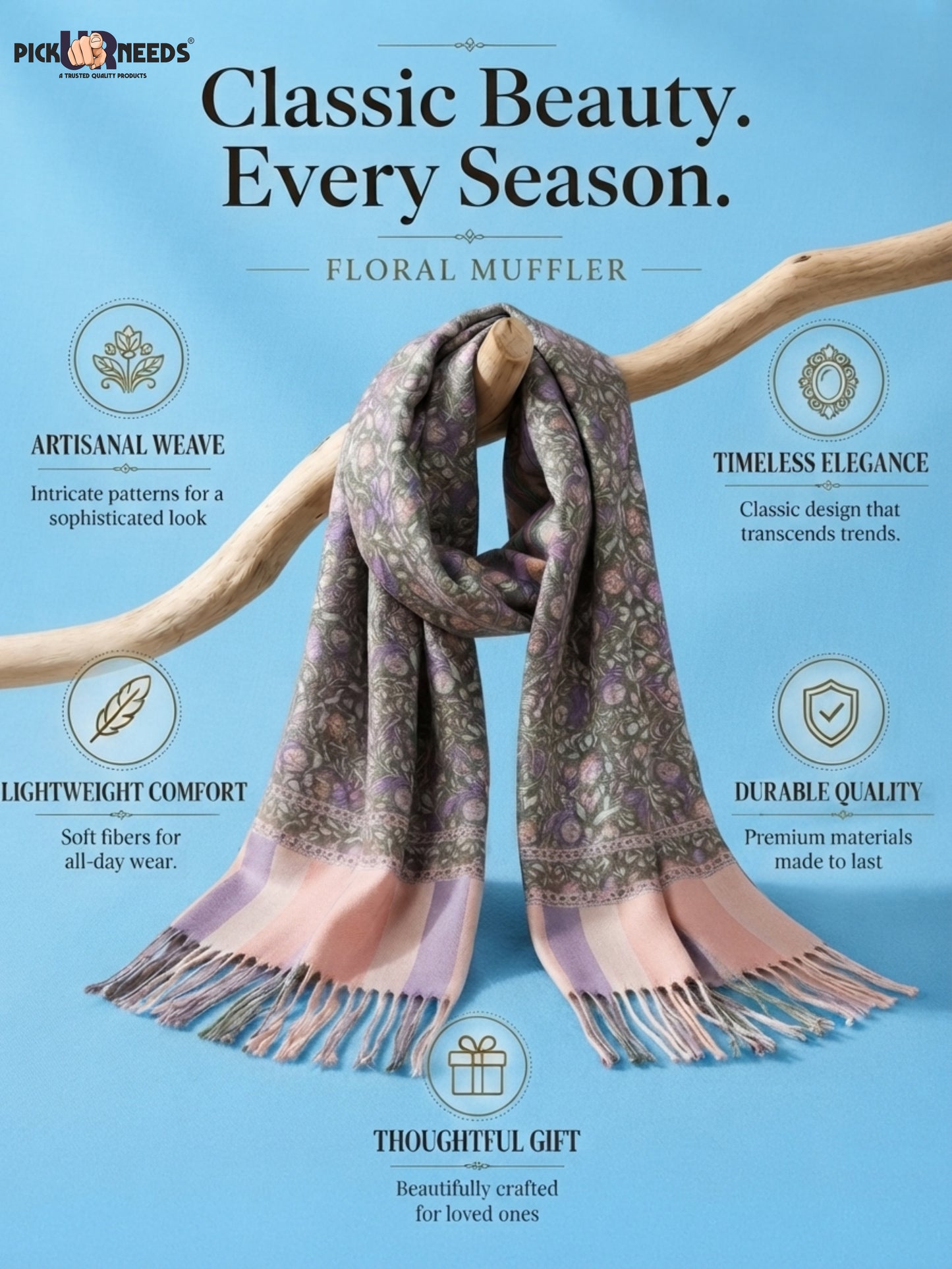 Pick Ur Needs Men’s Winter Shawl Soft Printed Warm Wrap with Fringed Ends for Casual & Formal Wear For Boys
